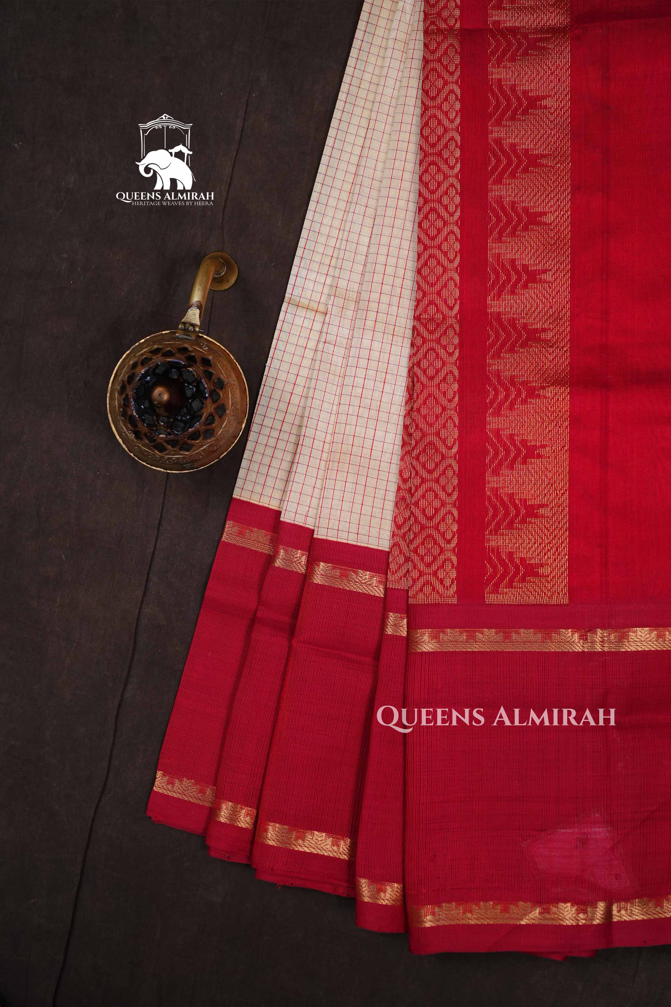 White With Red Pure Kanchi Silk Cotton Saree