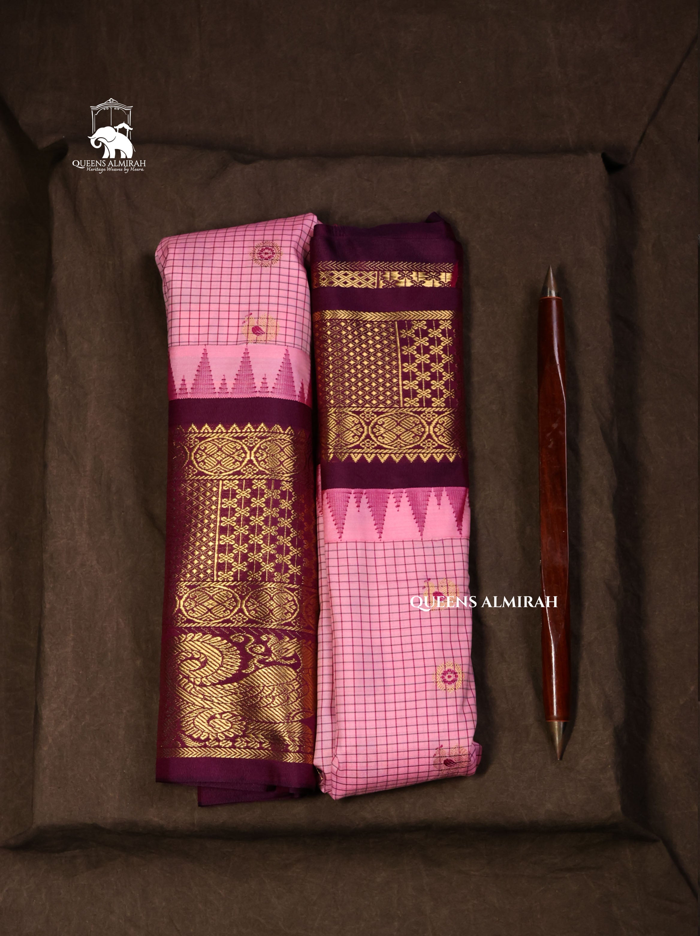 Pink With Purple Semi Gadwal Silk Saree