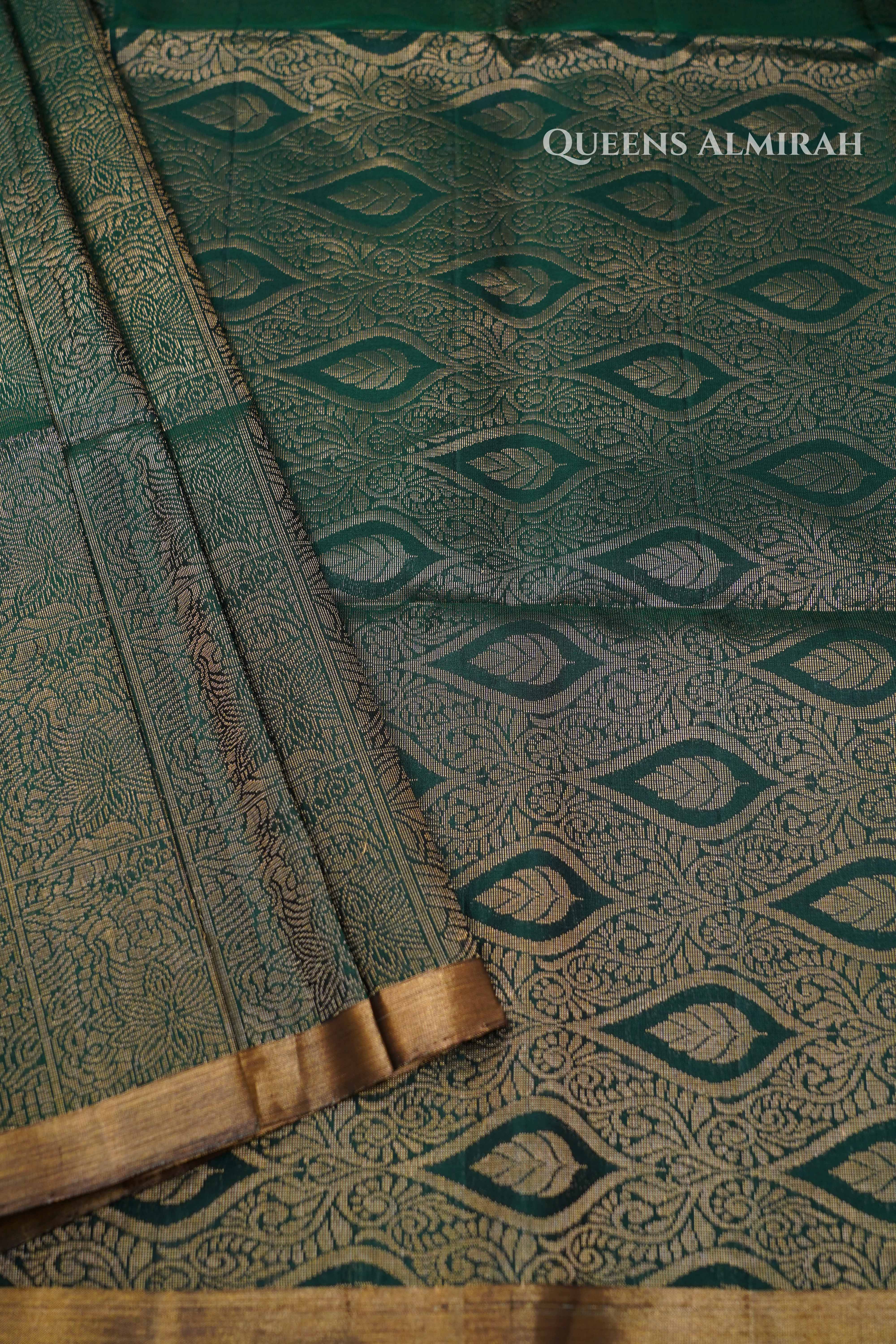 Dark Green Raising Border Pure Soft Silk Saree