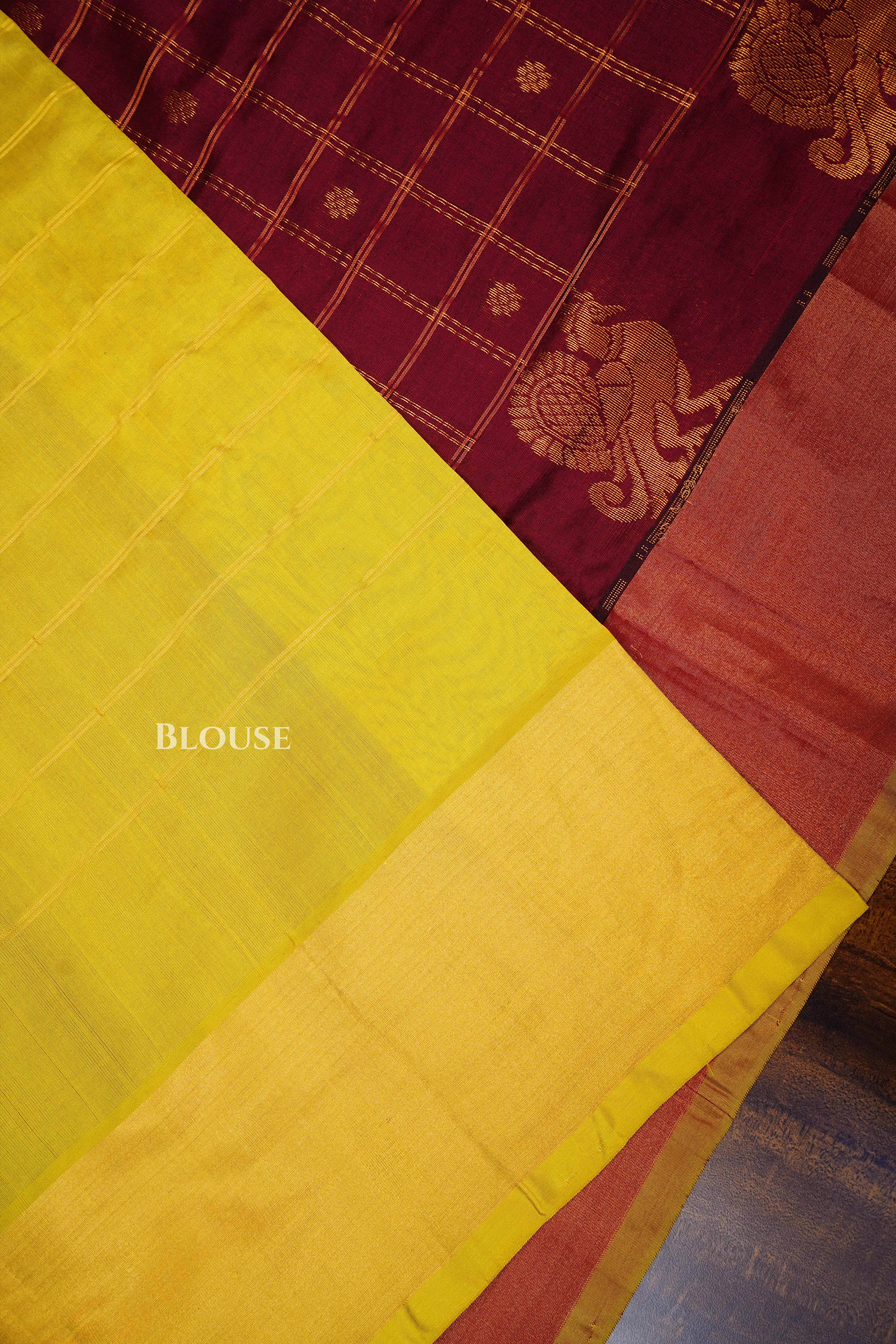 Maroon With Yellow Budget  Silk Cotton Saree