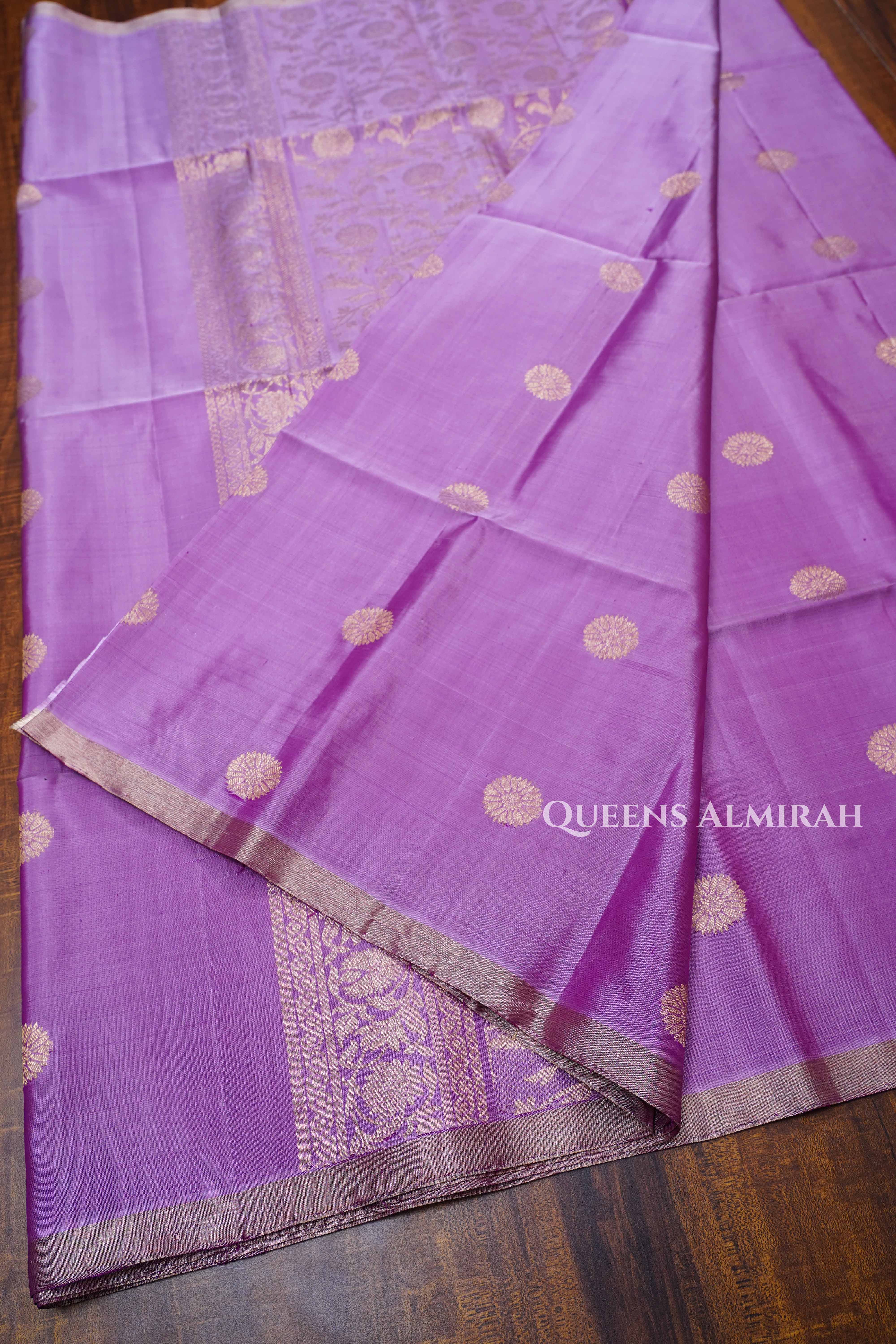 Lilac Pink Pure Soft Silk Saree