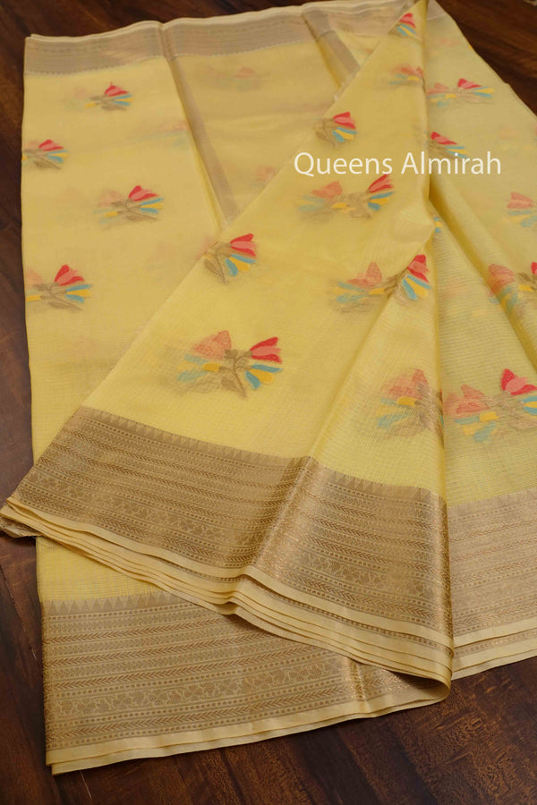 ALPINE YELLOW PURE KOTA SILK SAREE - Queens Jewel Emporium