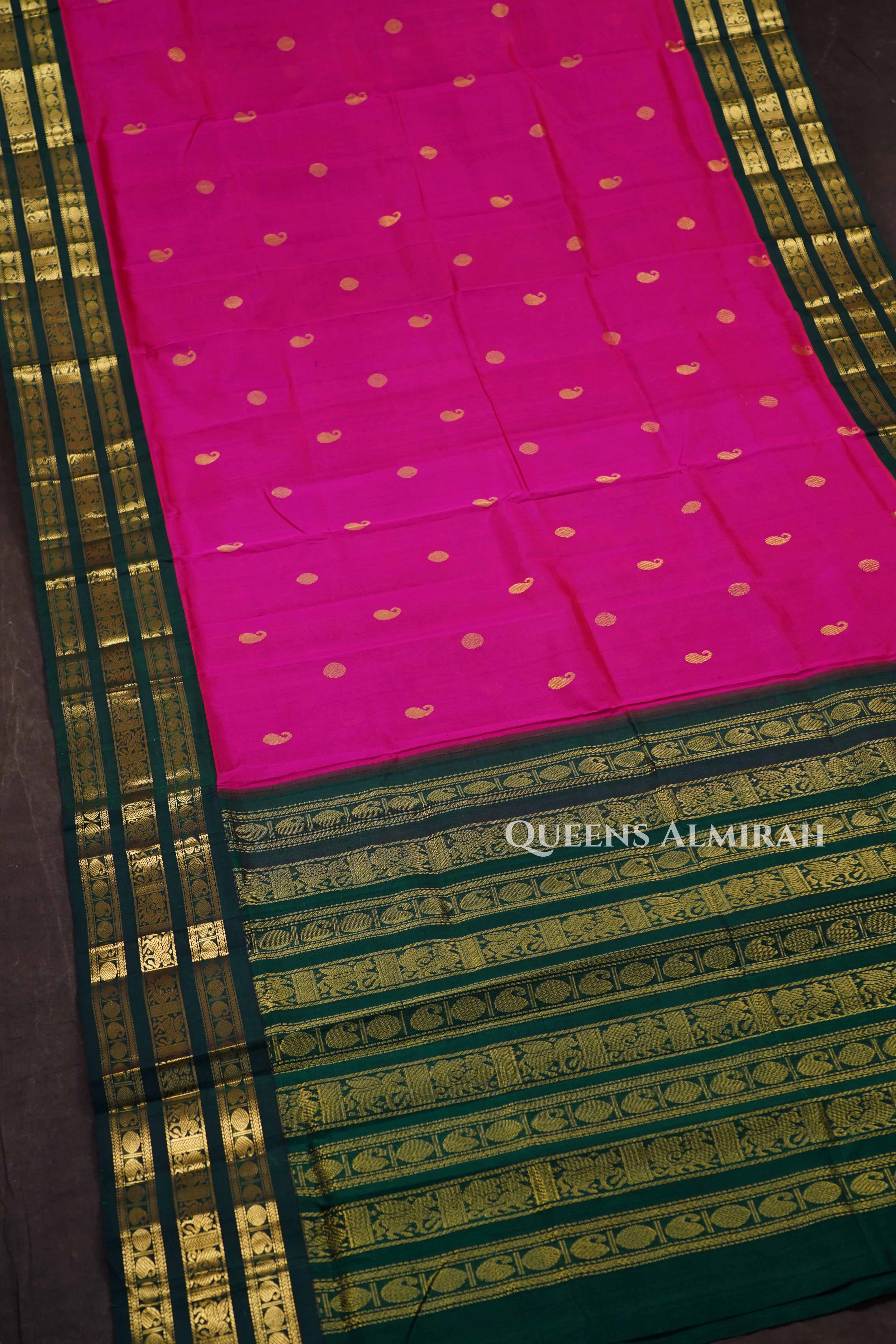 Magenta Pink With Green Pure Silk Cotton Saree