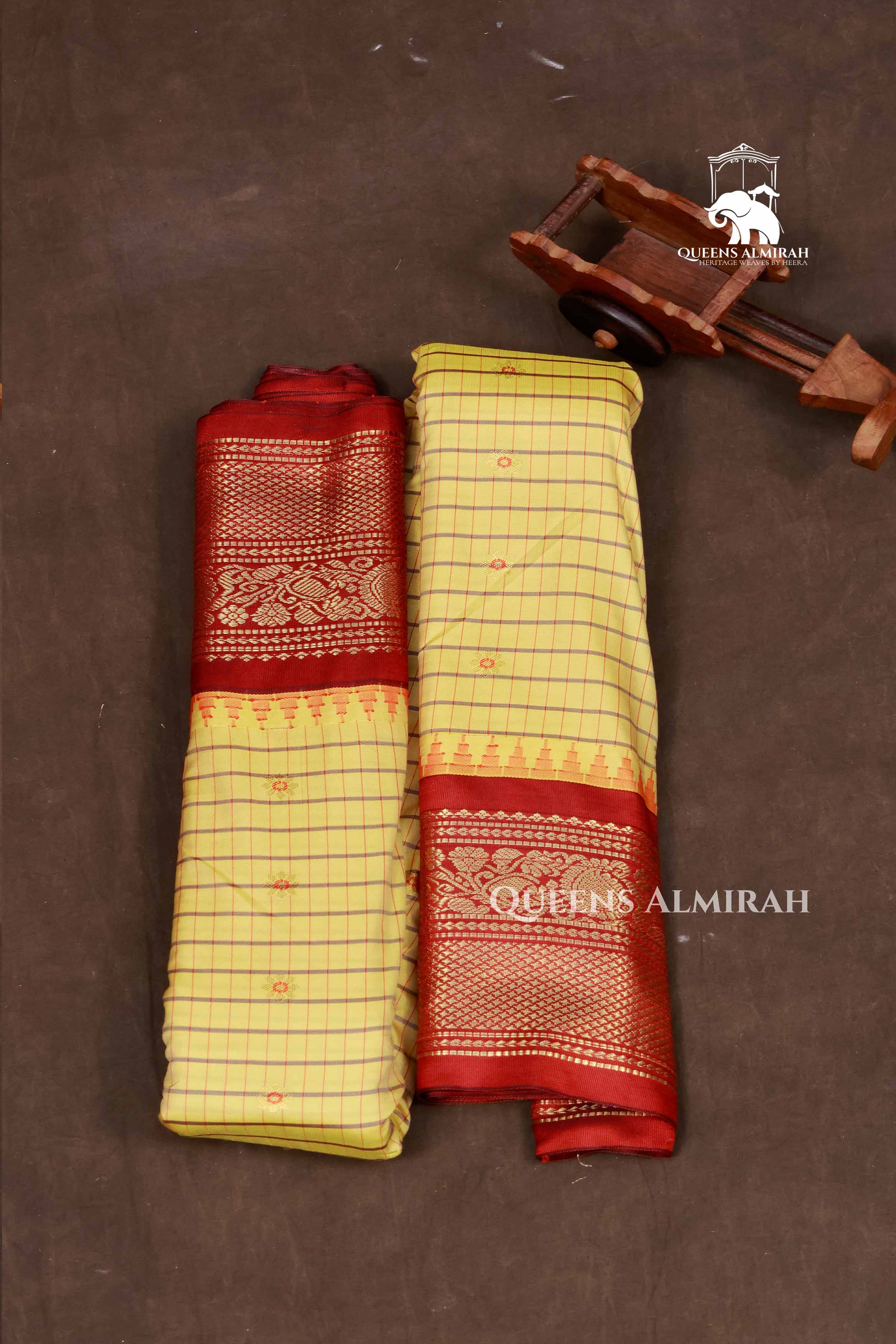 Yellow With Red Semi Gadwal Silk Saree