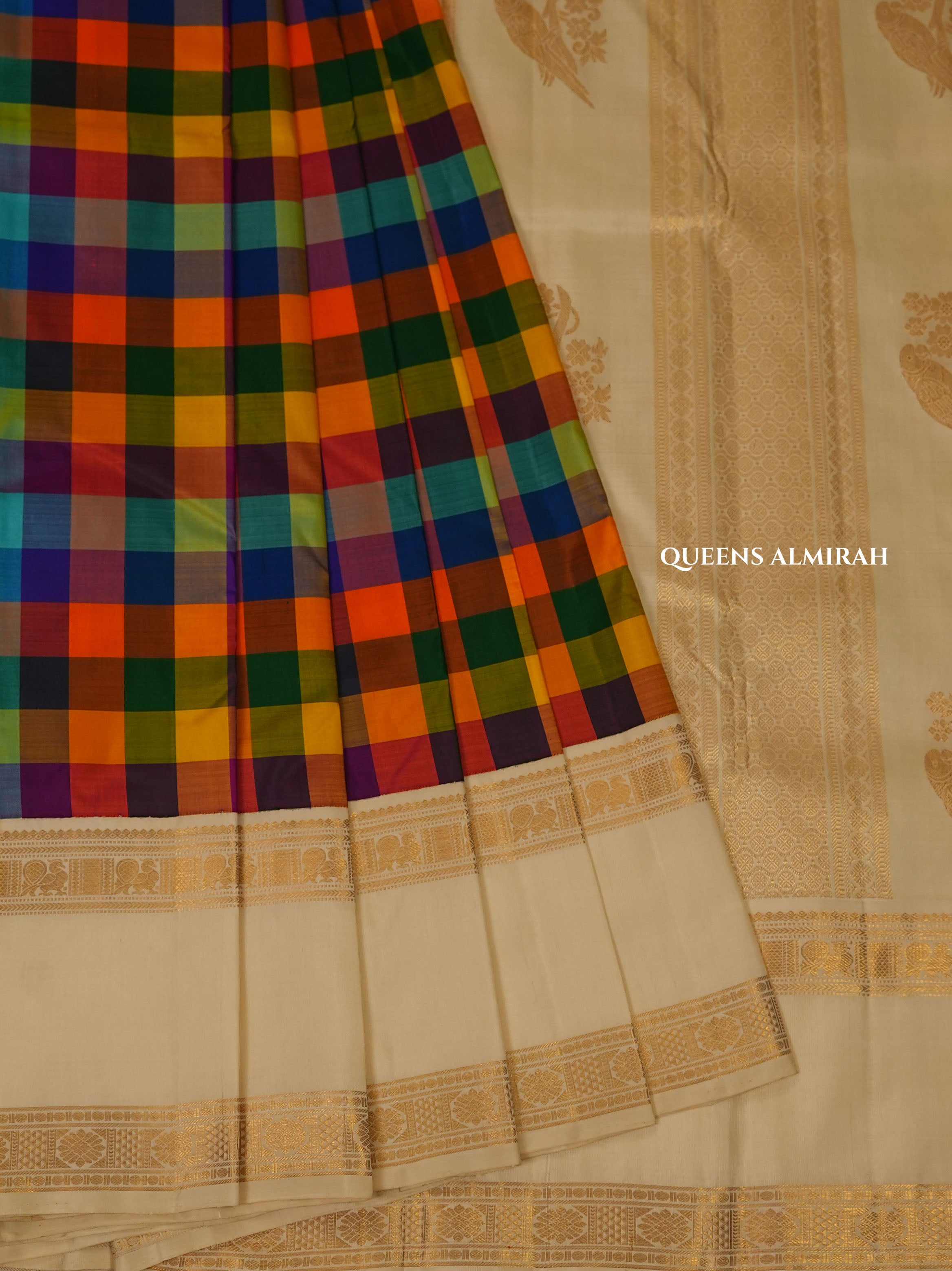 Multi Checks With Ivory Border Pure Kanchivaram Silk Saree