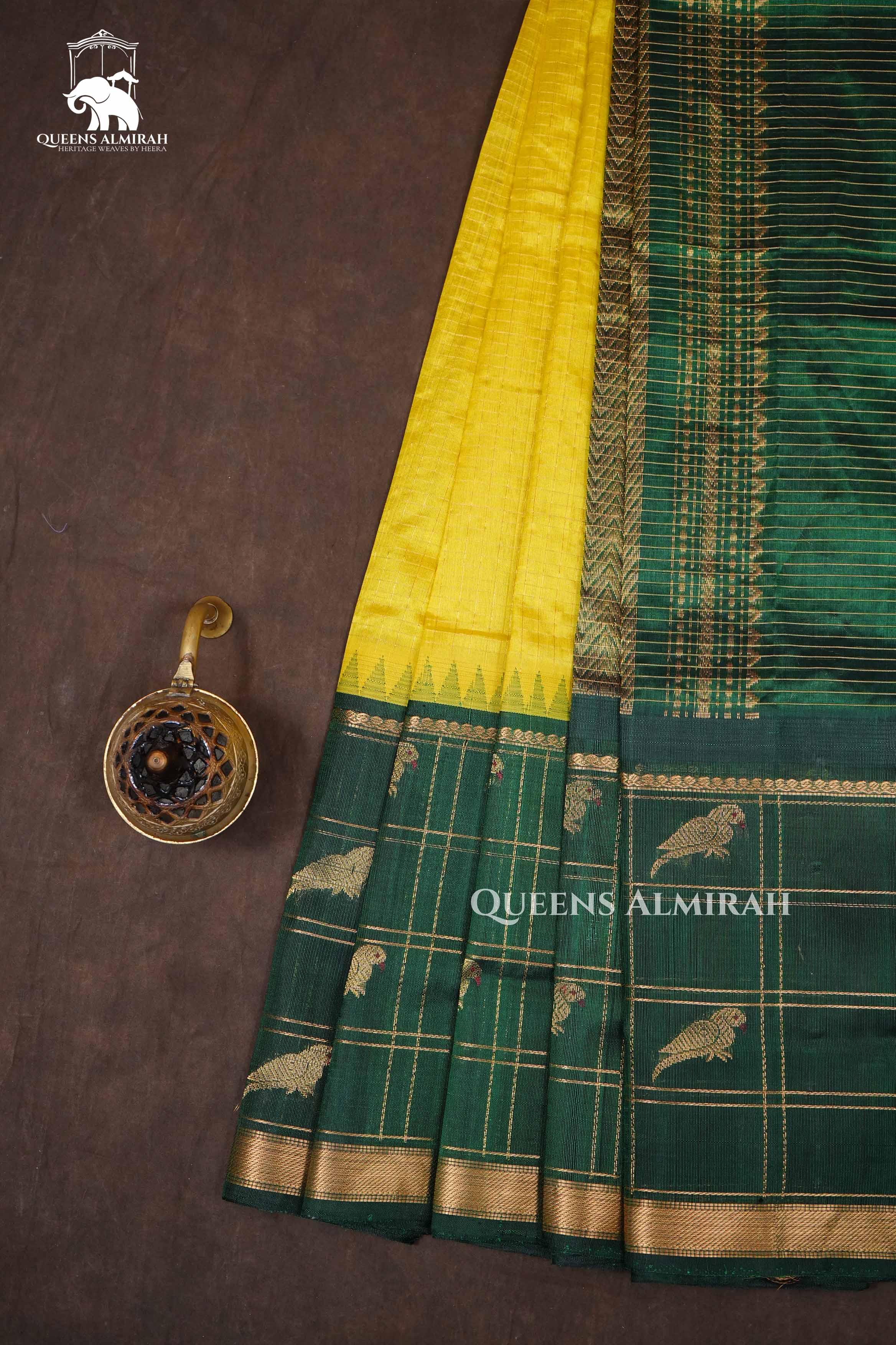 Yellow With Dark Green Pure Kanchi Silk Cotton Saree