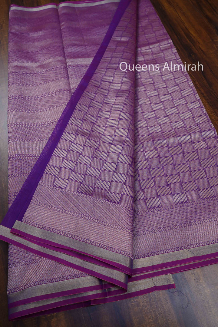 FADED PURPLE SILK COTTON SAREE - Queens Jewel Emporium