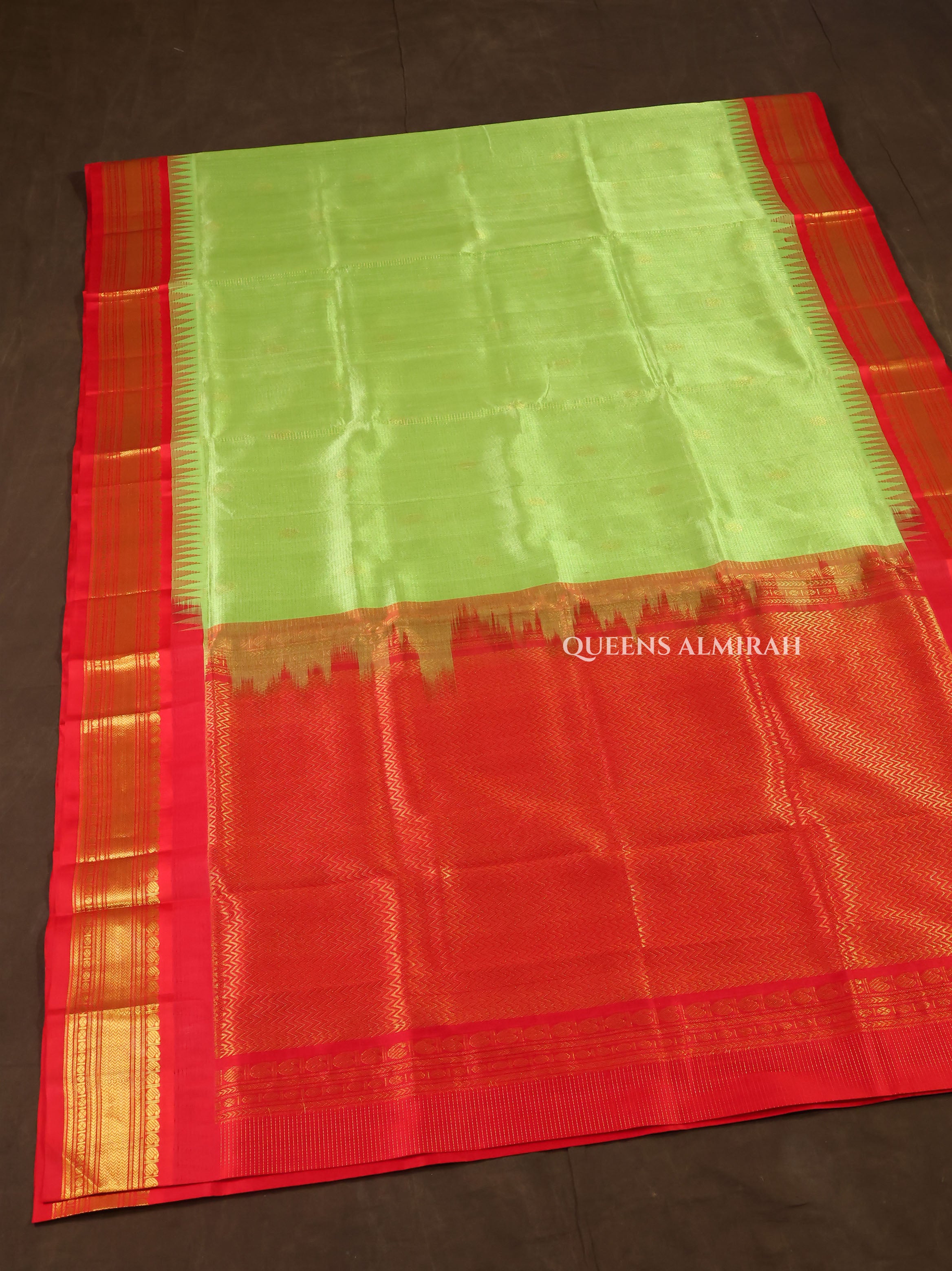 Green With Red Pure Silk Cotton Saree