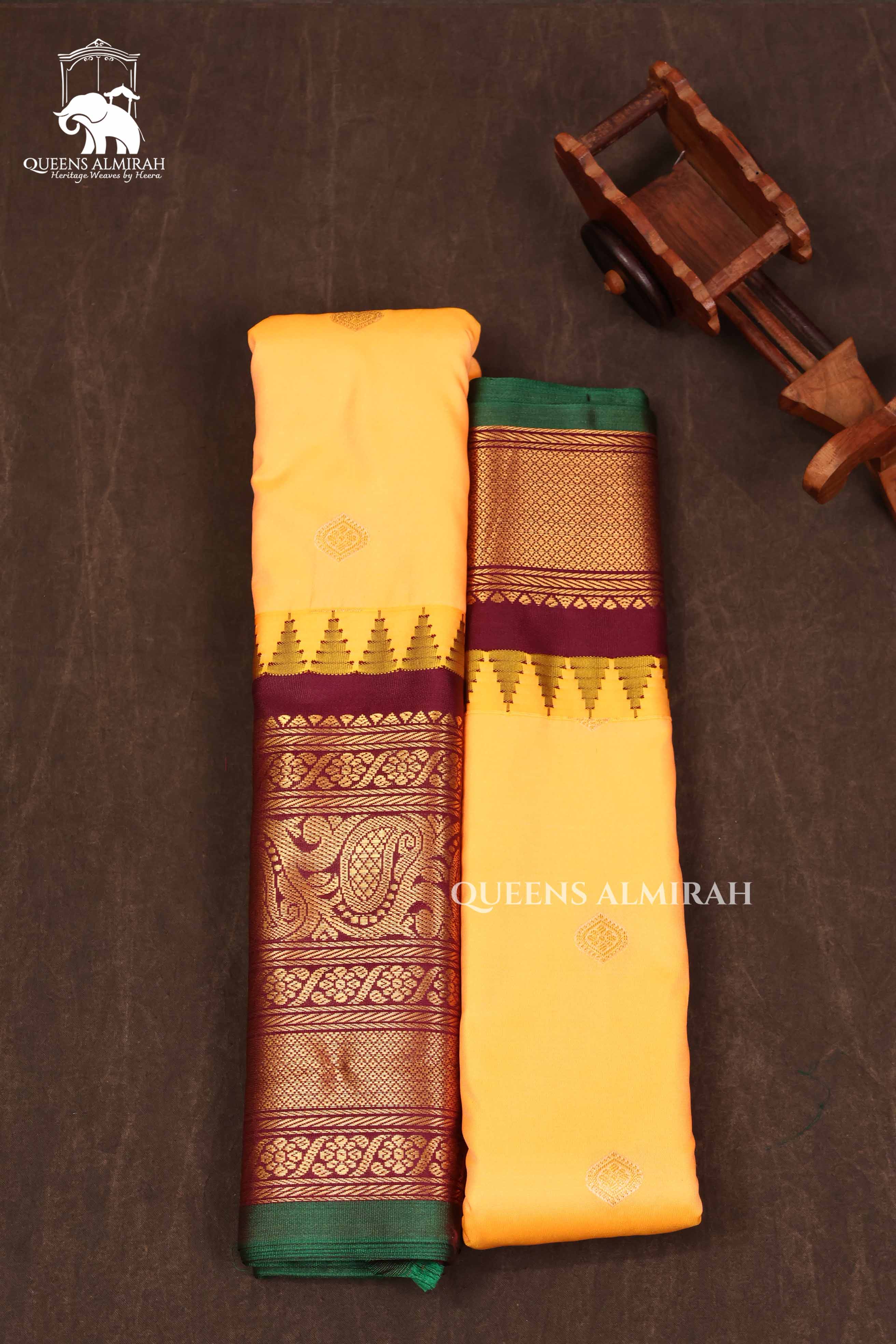 Mango Yellow With Green Semi Gadwal Silk Saree