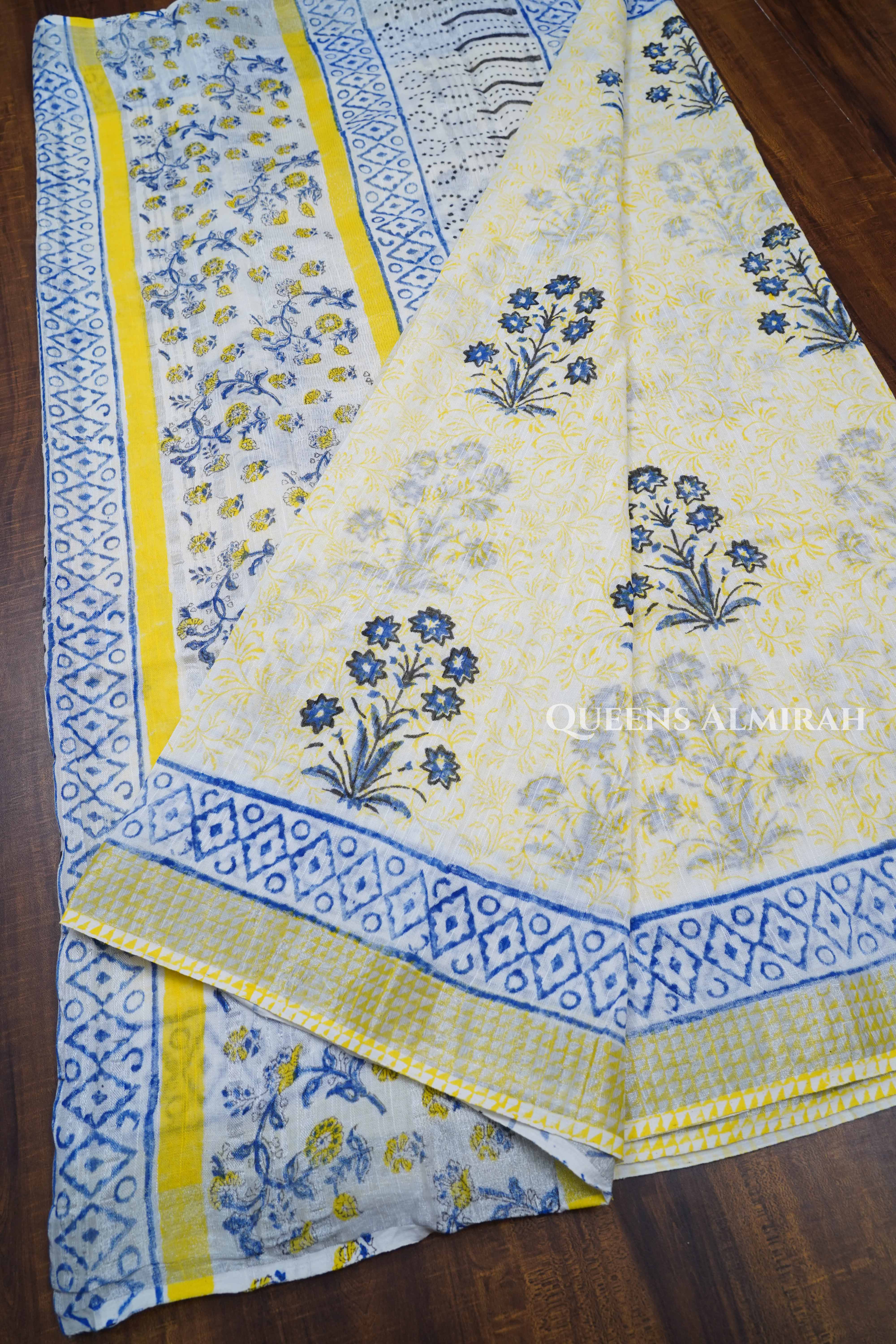 Yellow Linen Cotton Saree