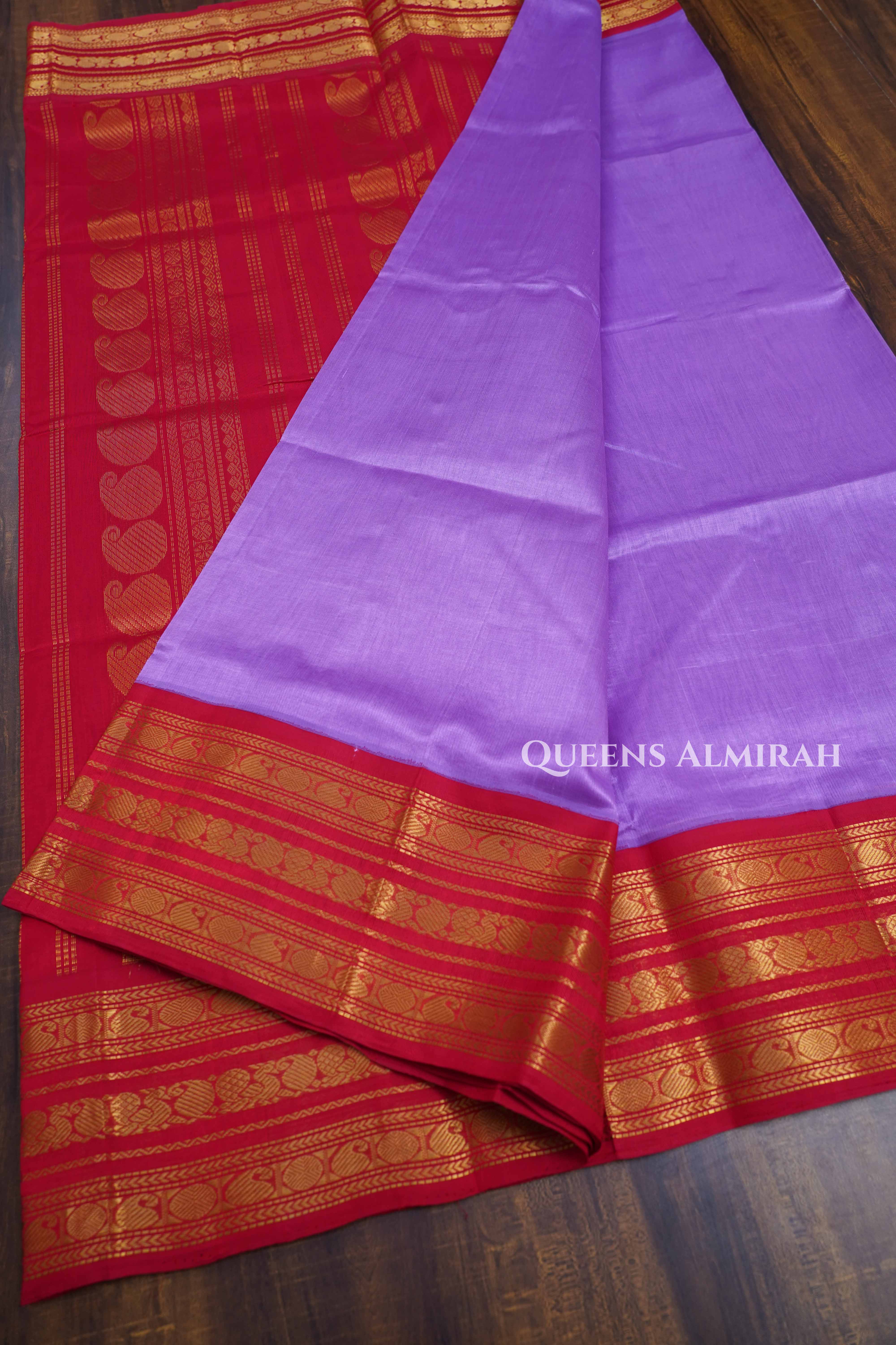 Lilac Purple With Red Pure Kanchi Silk Cotton Saree