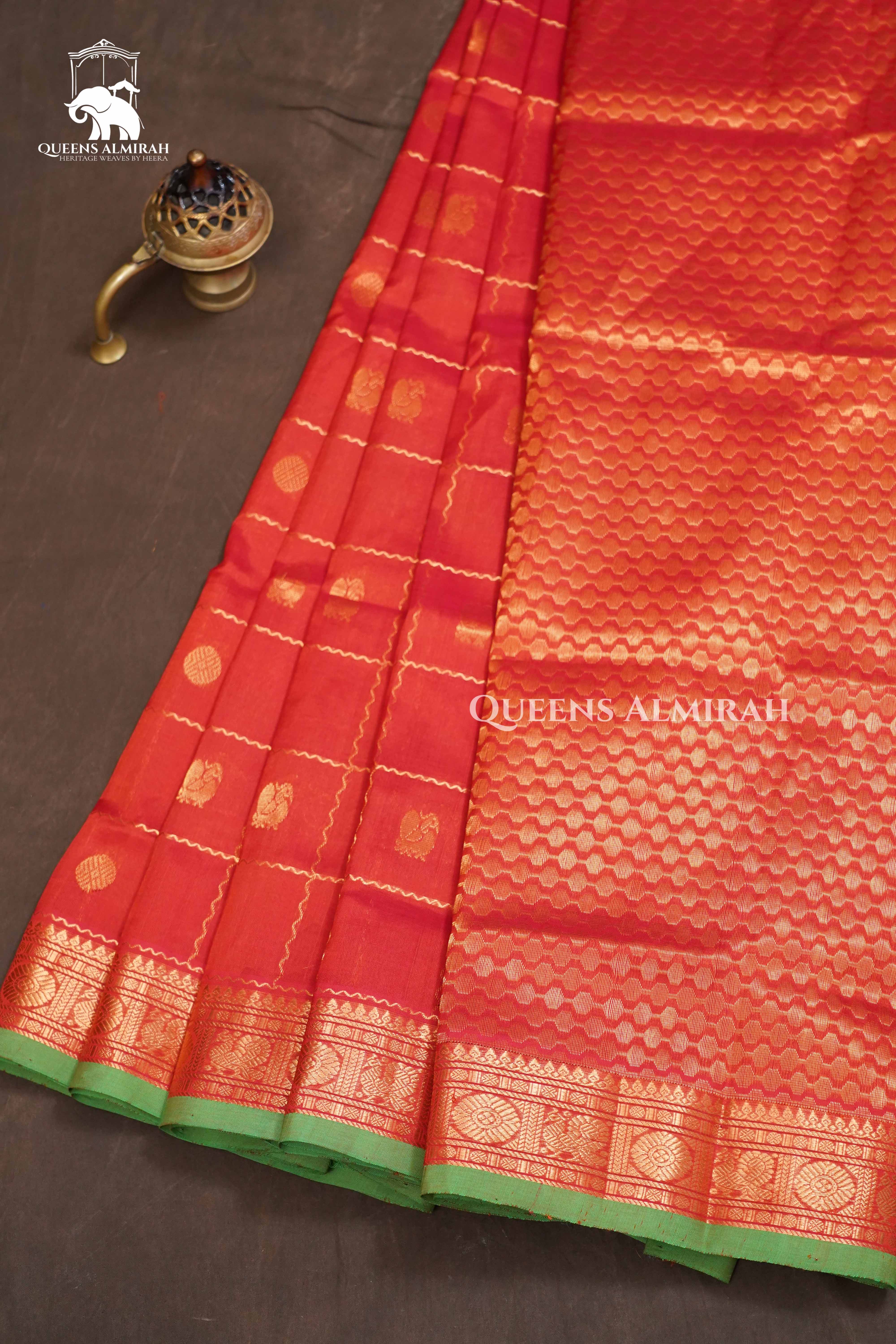 Tomato Red Pure Kanchi Silk Cotton Saree