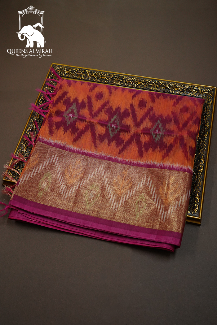 PURE SILK COTTON -PAPAYA WITH RASPBERRY - Queens Jewel Emporium