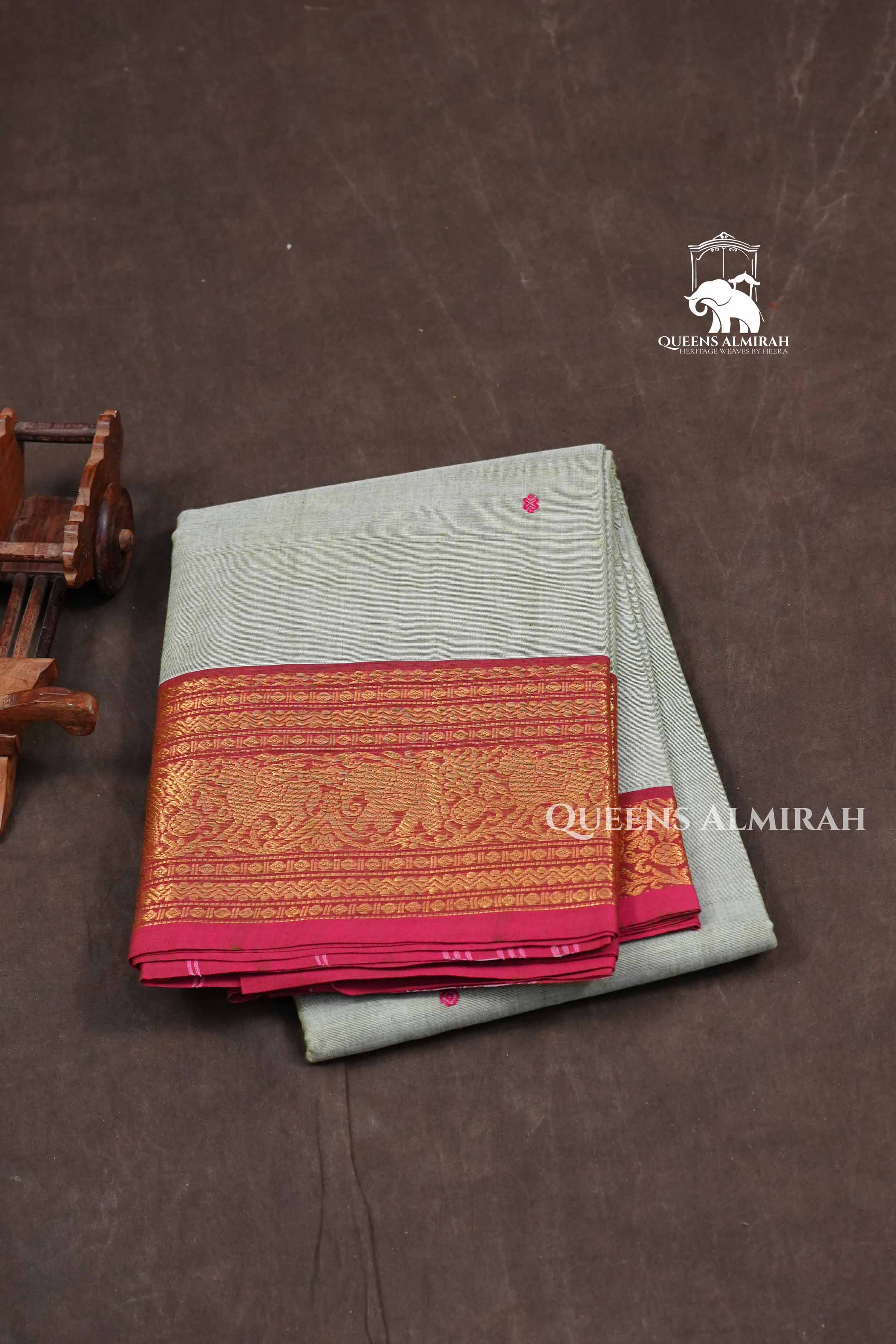 Grey With Red Kanchi Cotton Saree