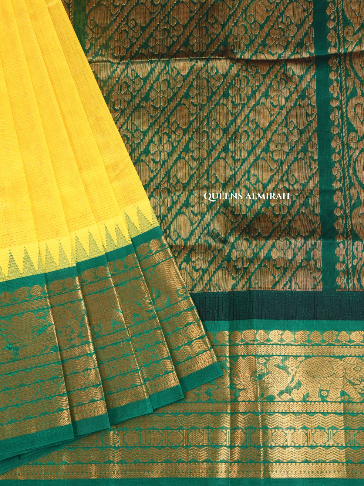 Yellow With Green Pure Silk Cotton Saree