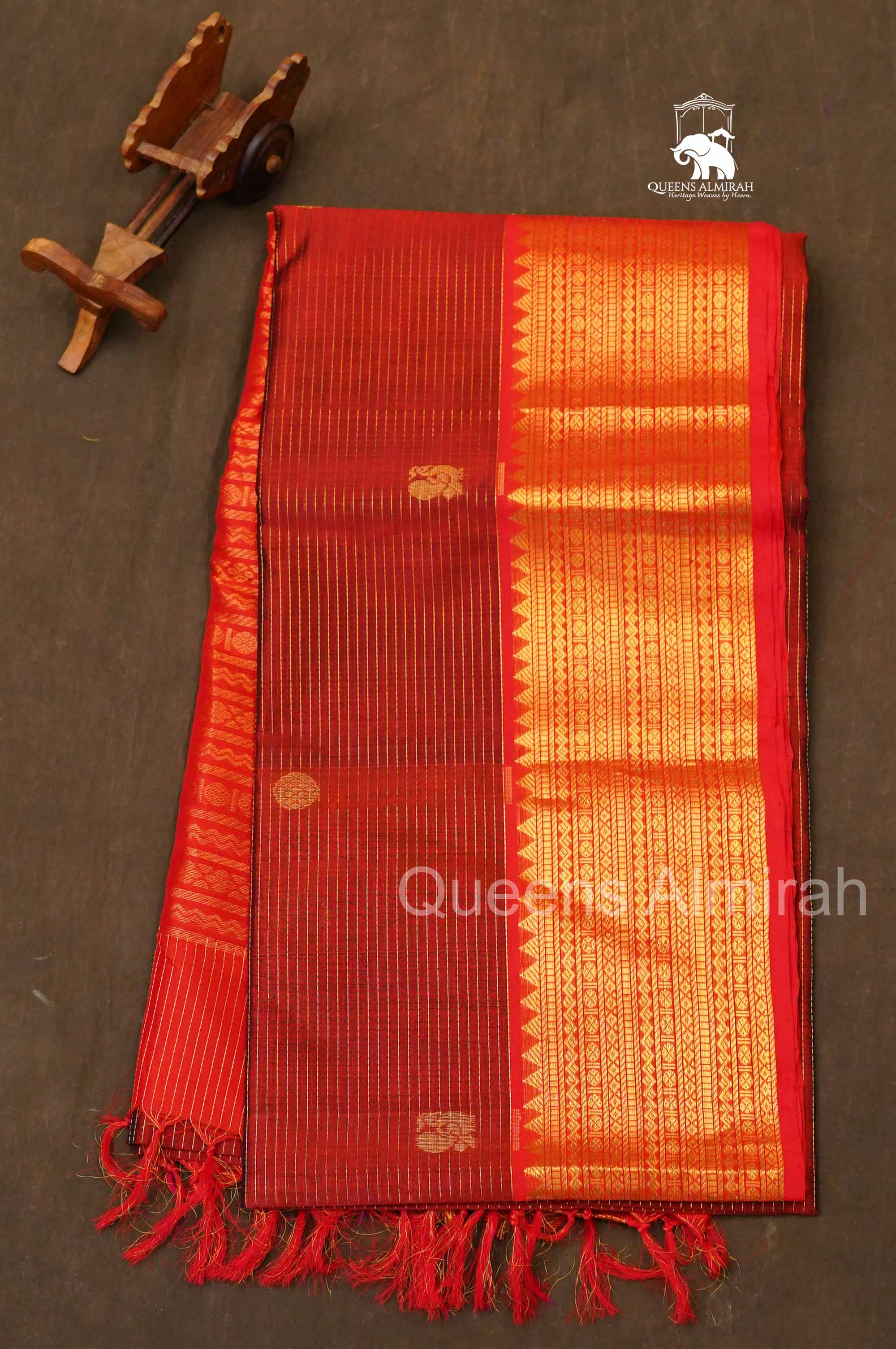 Maroon With Red Pure Silk Cotton Saree