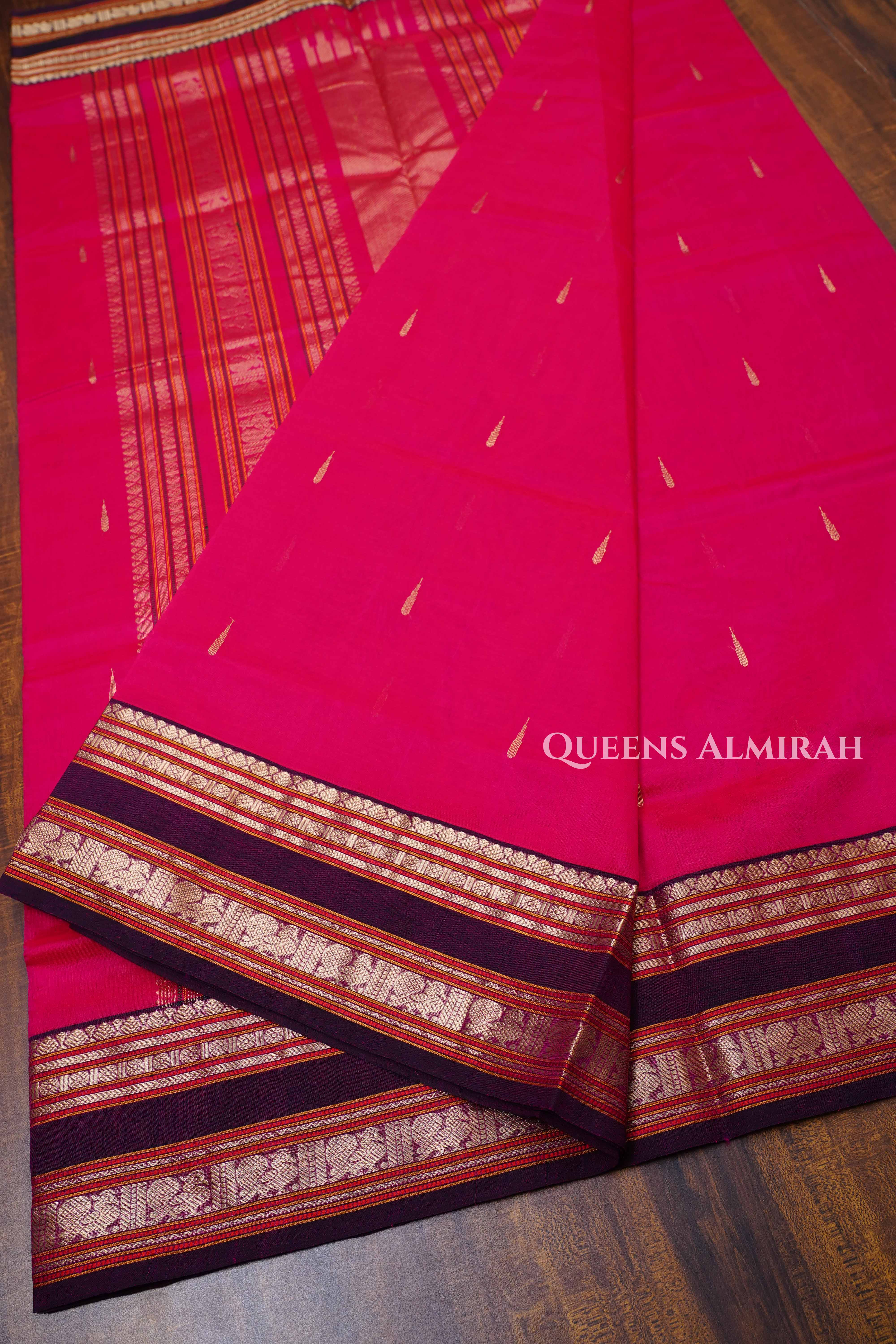 Magenta Pink-Karaikudi Chettinad Silk Cotton Saree