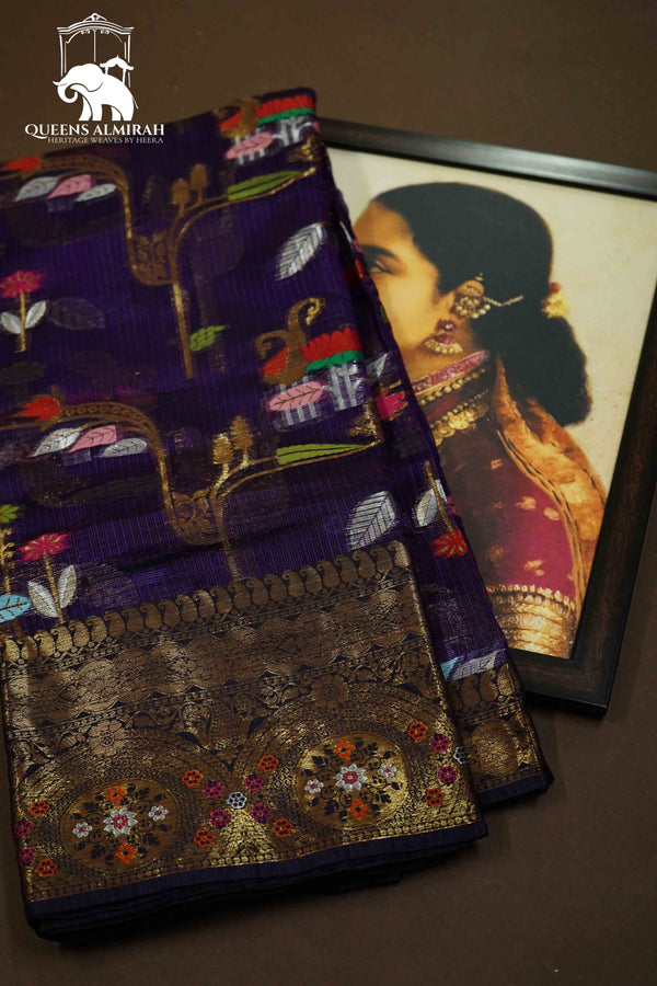 DARK LAVENDER KOTA SILK SAREE - Queens Jewel Emporium