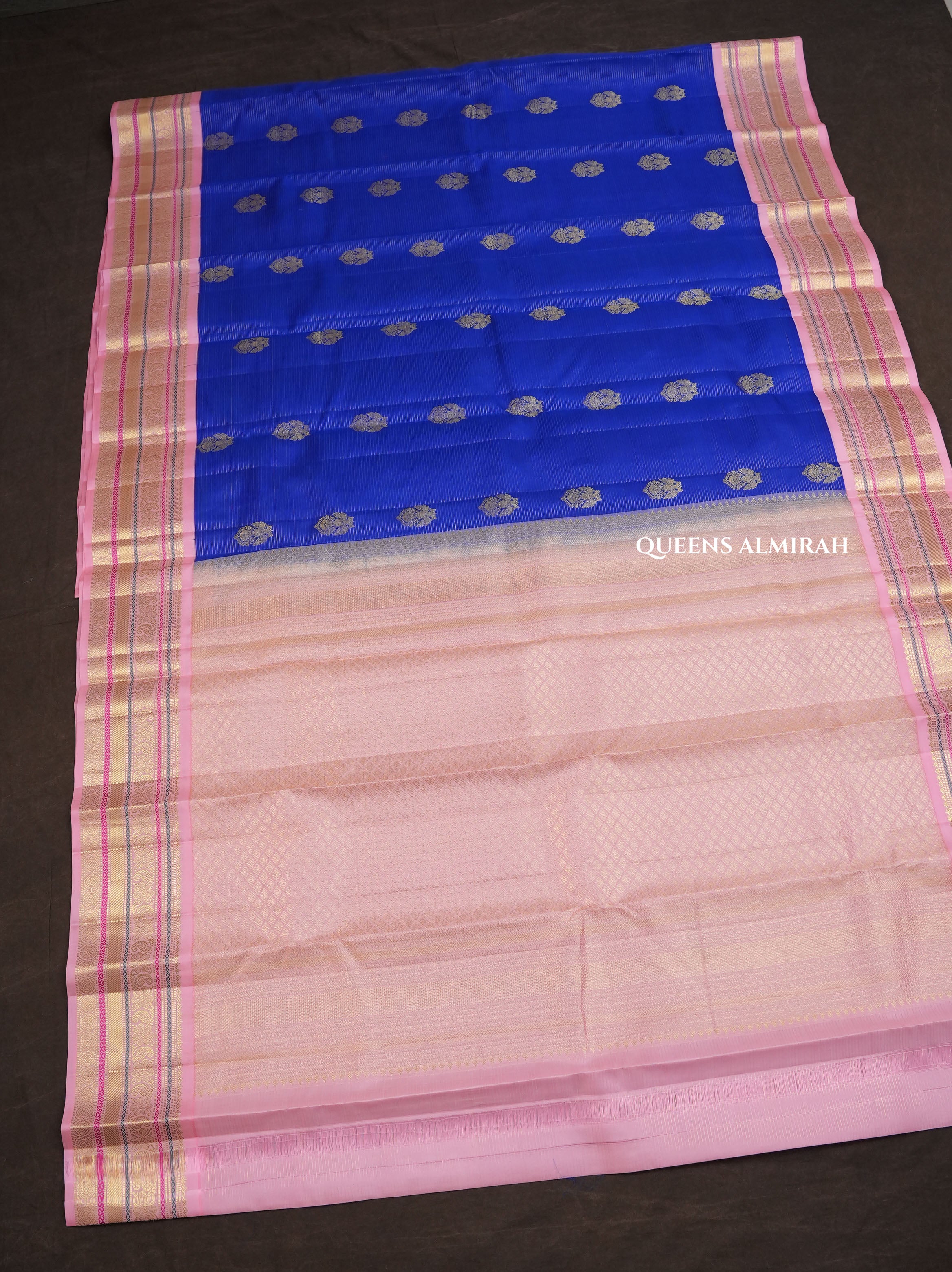 Ms Blue With Rose Milk Pink Pure Kanchivaram Silk Saree