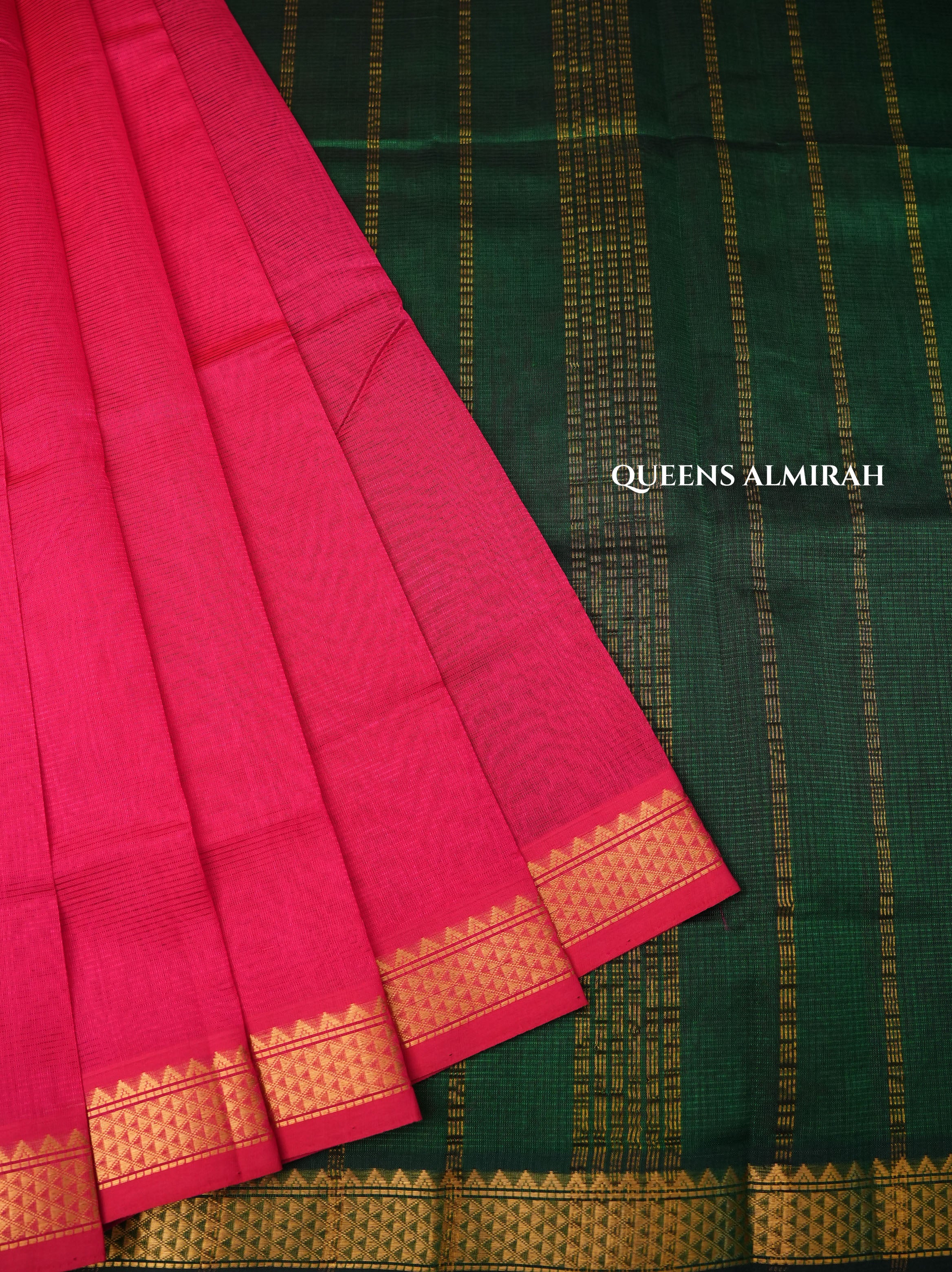 Rani Pink Small Border Pure Silk Cotton Saree