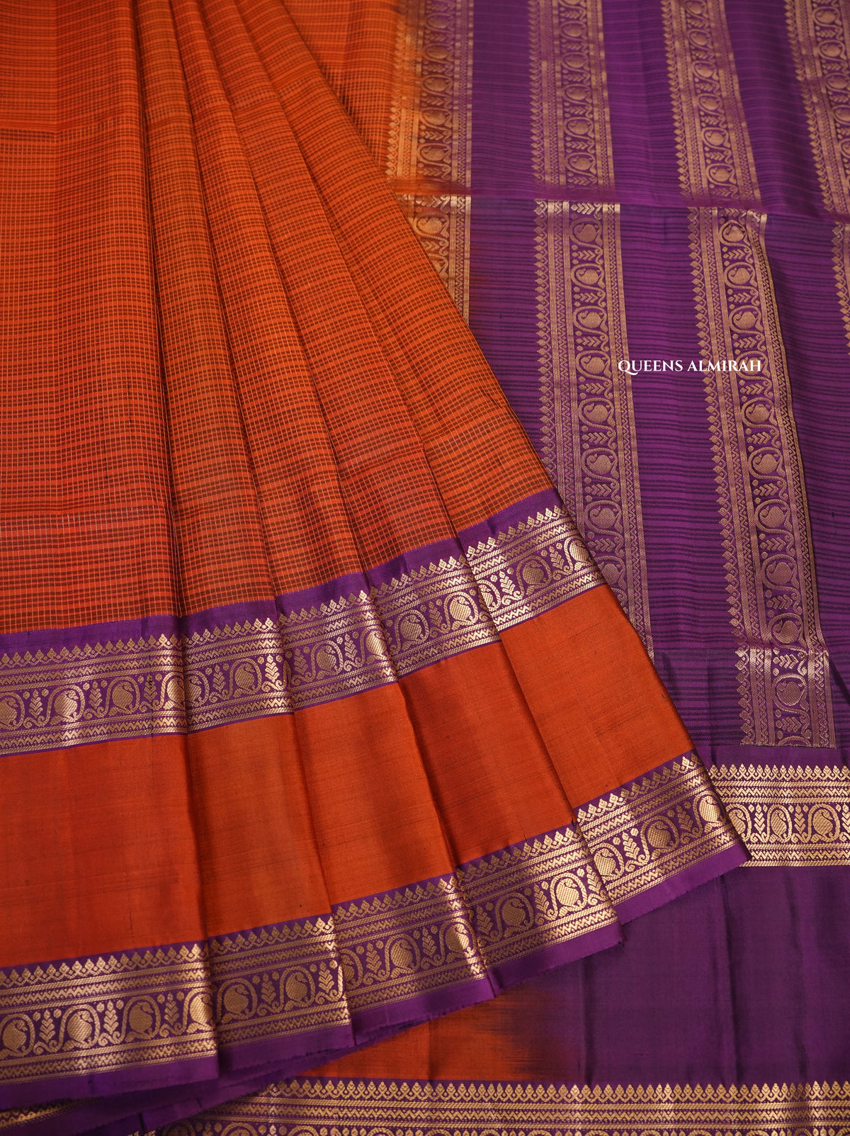 Burnt Orange Payadi Pure Soft Silk Saree