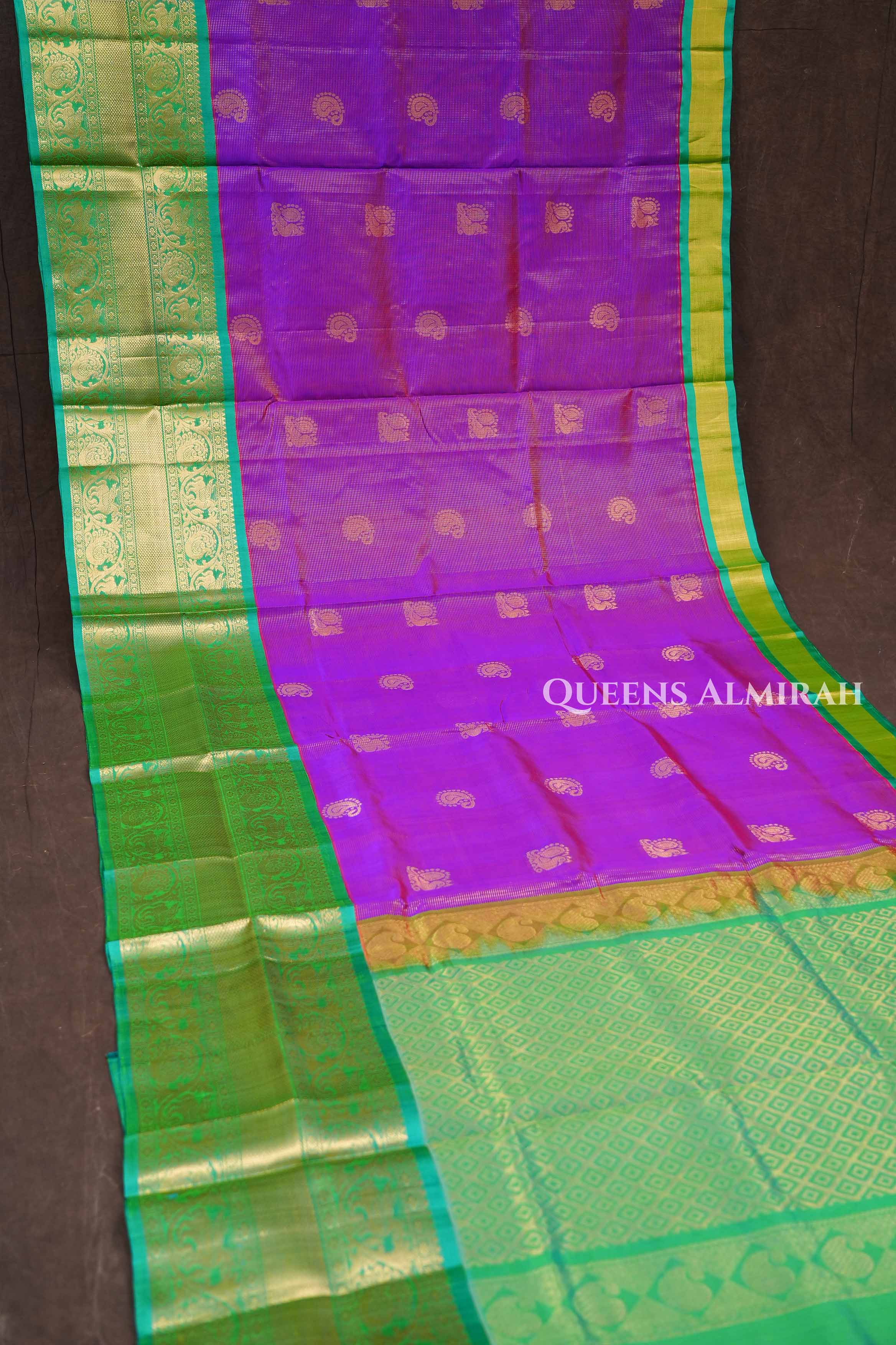 Vadamalli Purple with Green Pure Silk Cotton Saree