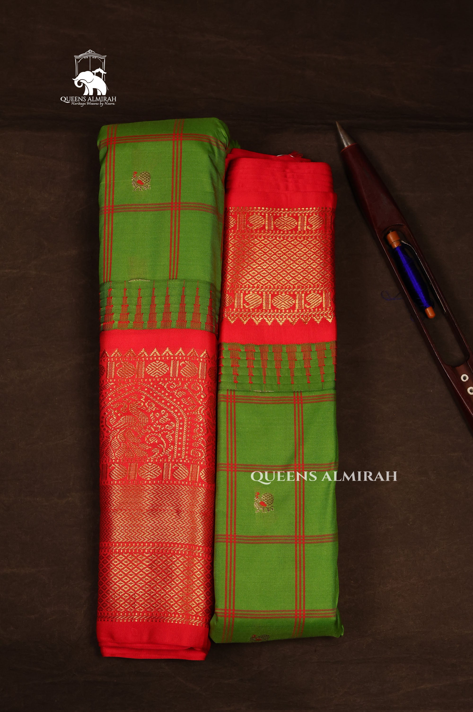 Green Kattam With Red Semi Gadwal Silk Saree