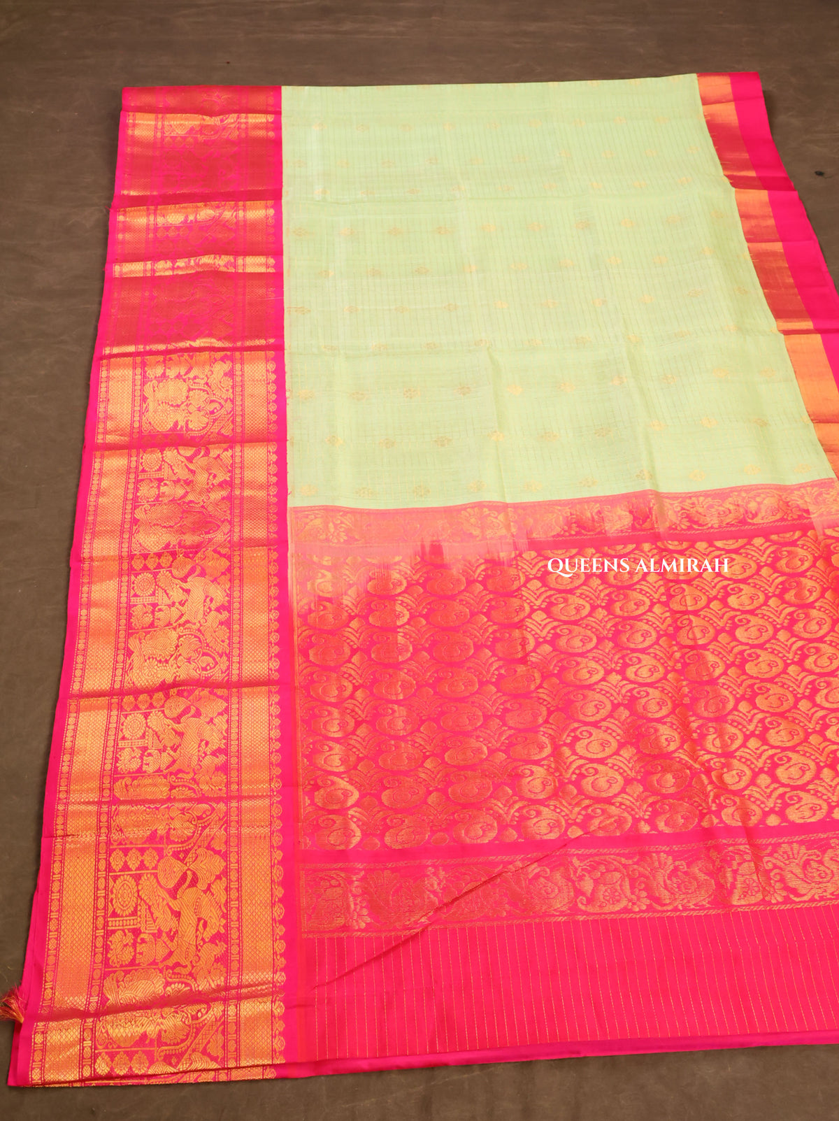 Mint Green With Pink Pure Silk Cotton Saree