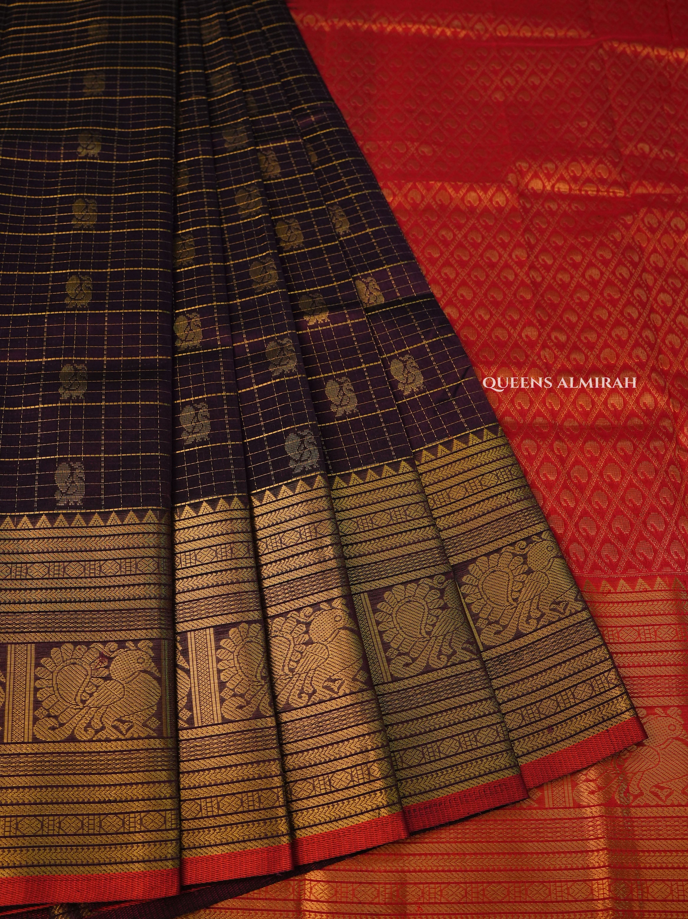 Brown With Red Pure Silk Cotton Saree