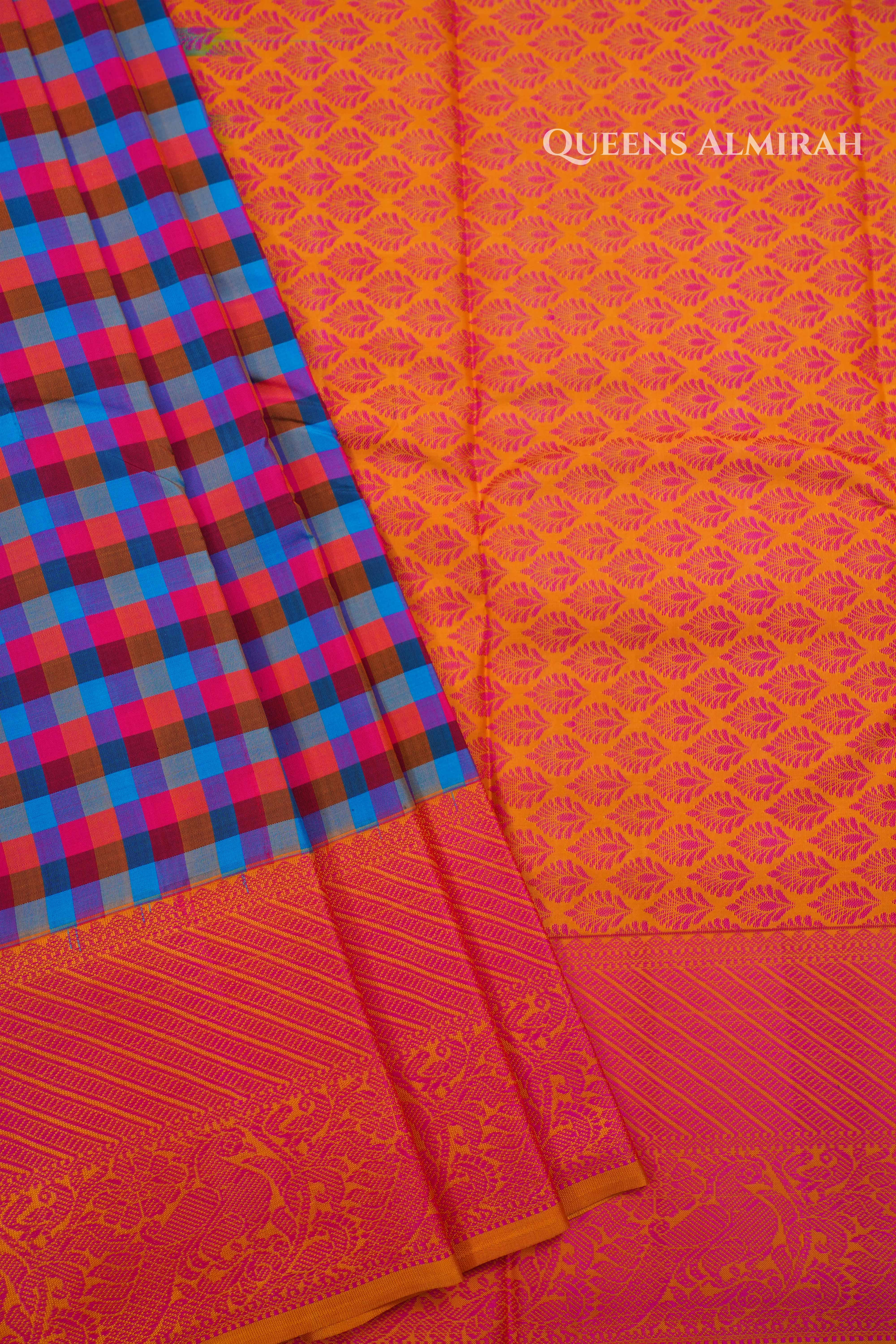 Multi Color Checked Kuravanji Silk Saree3