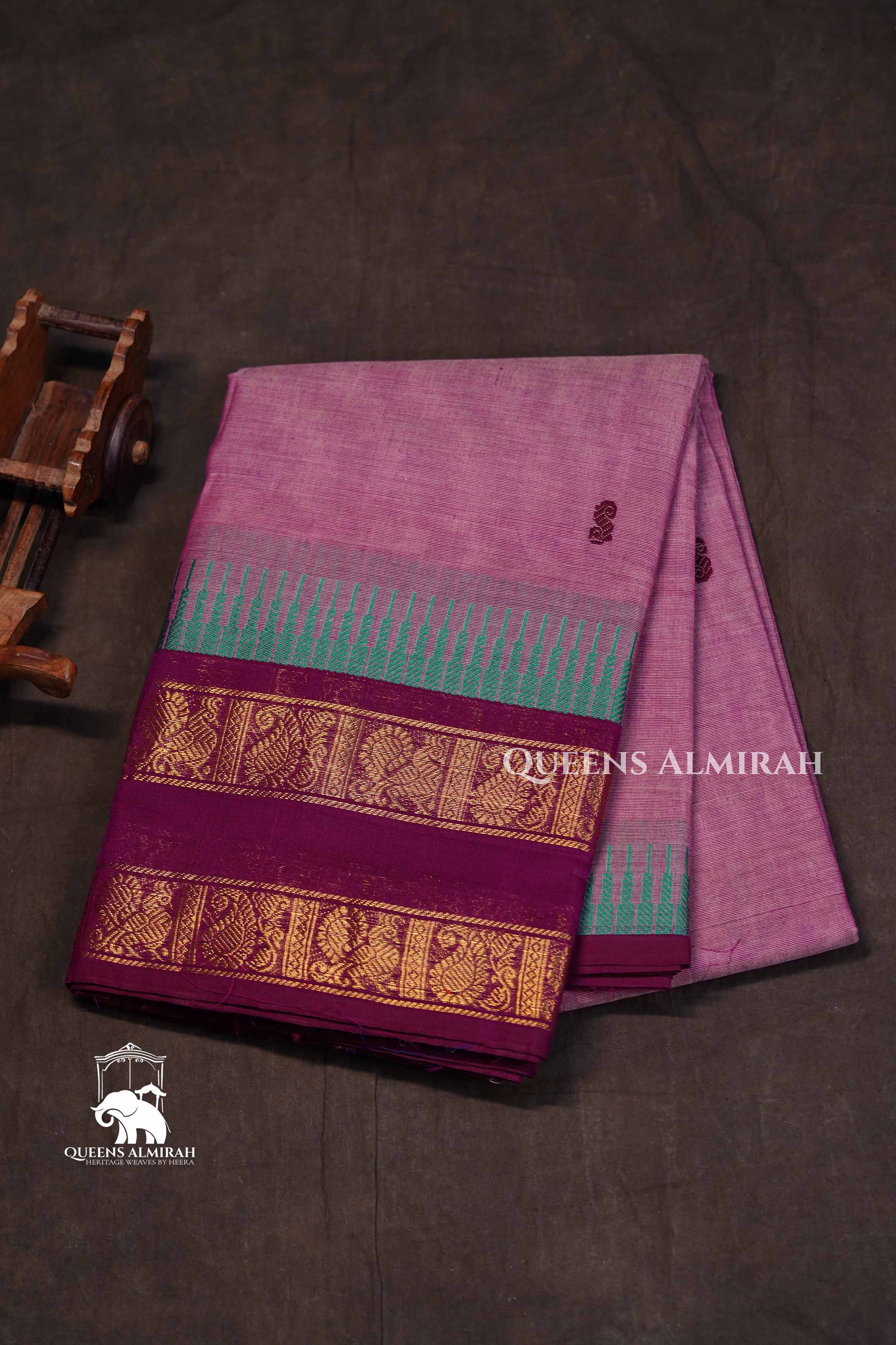 Onion Pink With Purple Kanchi Cotton Saree