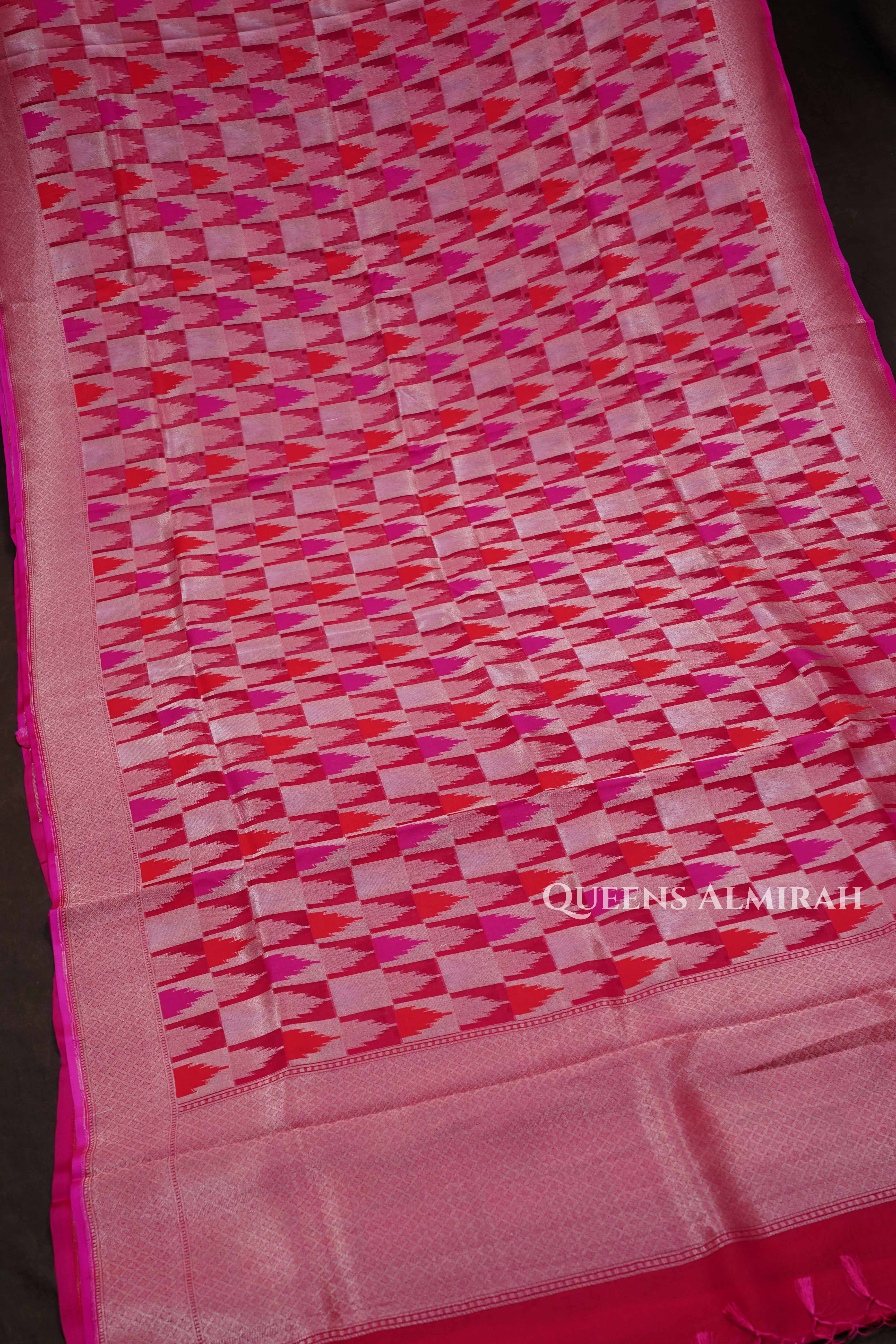 Candy Pink Banarasi Organza Silk Saree