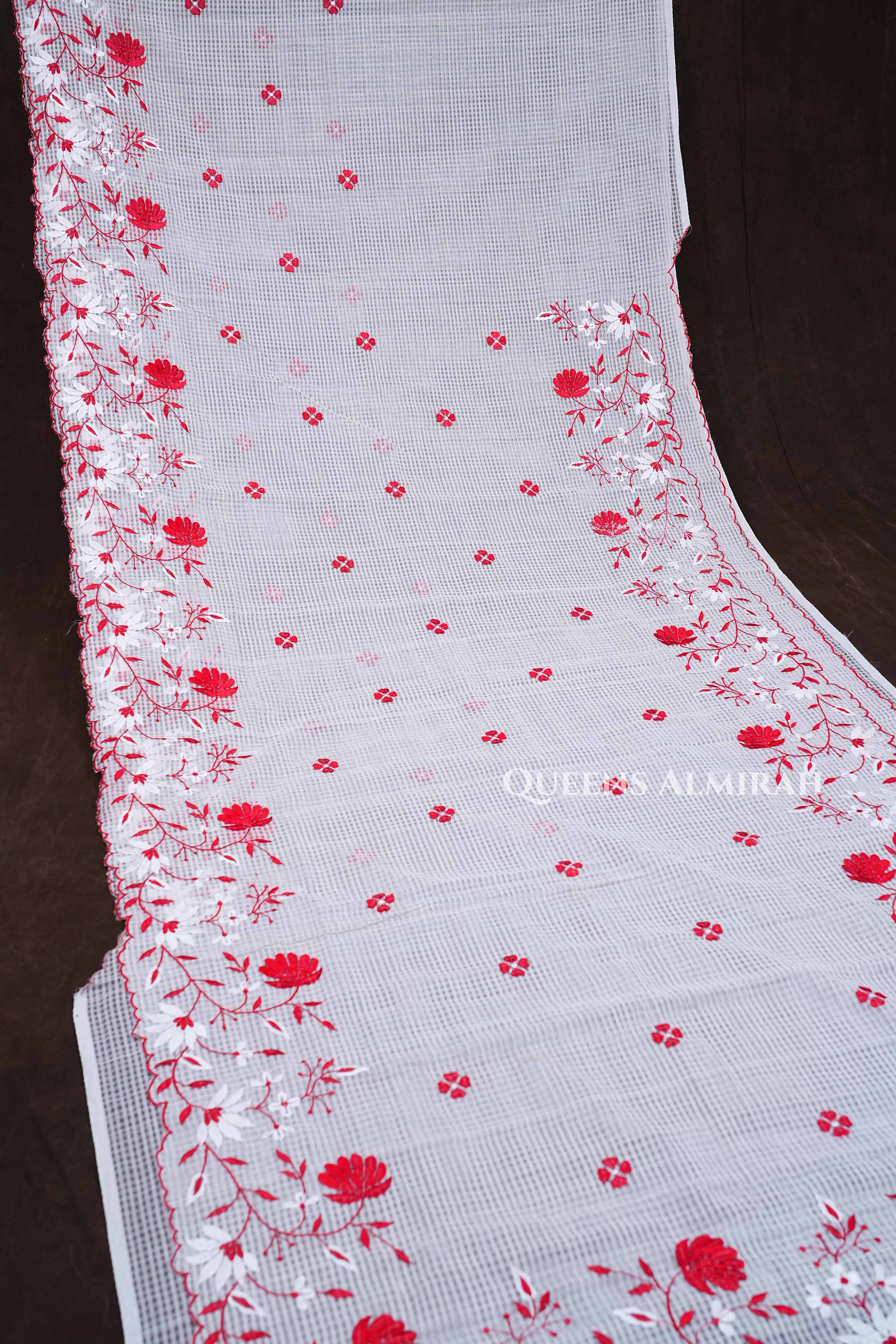White Semi Kota Silk Cotton Saree