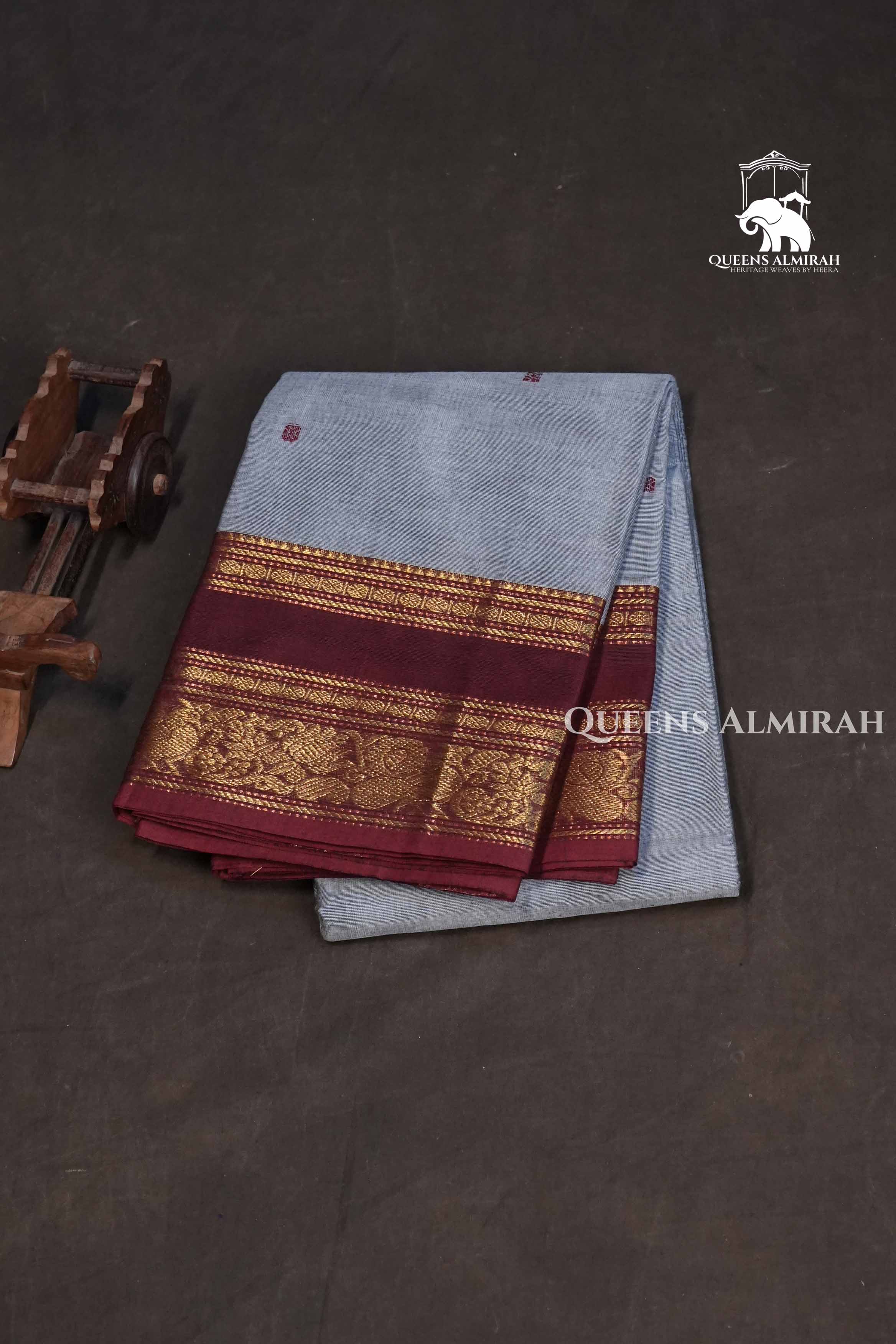 Ash With Brown Kanchi Cotton Saree