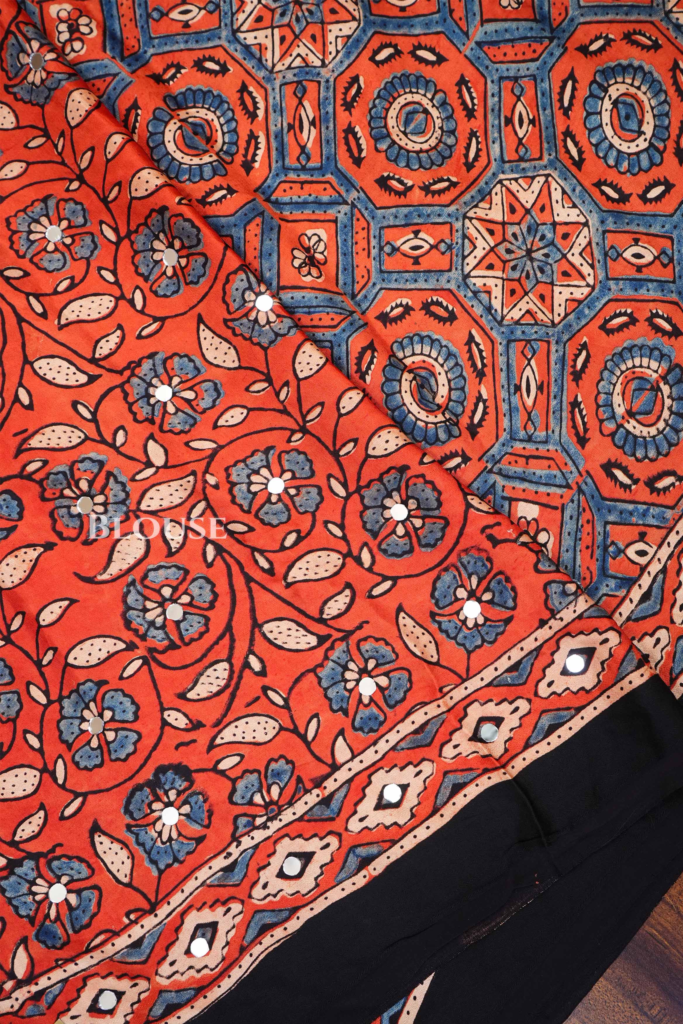 Black With Orange Modal silk Saree