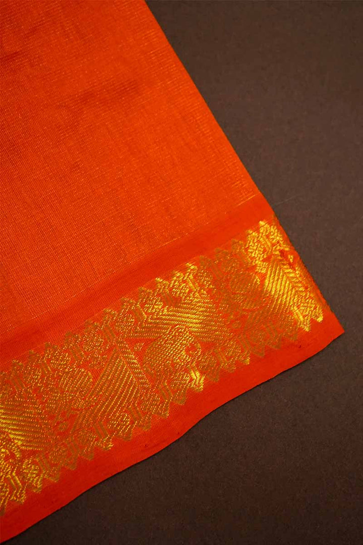 PURE SILK COTTON - PEACOCK BLUE WITH MUSTARD GRAND BORDER - Queens Jewel Emporium