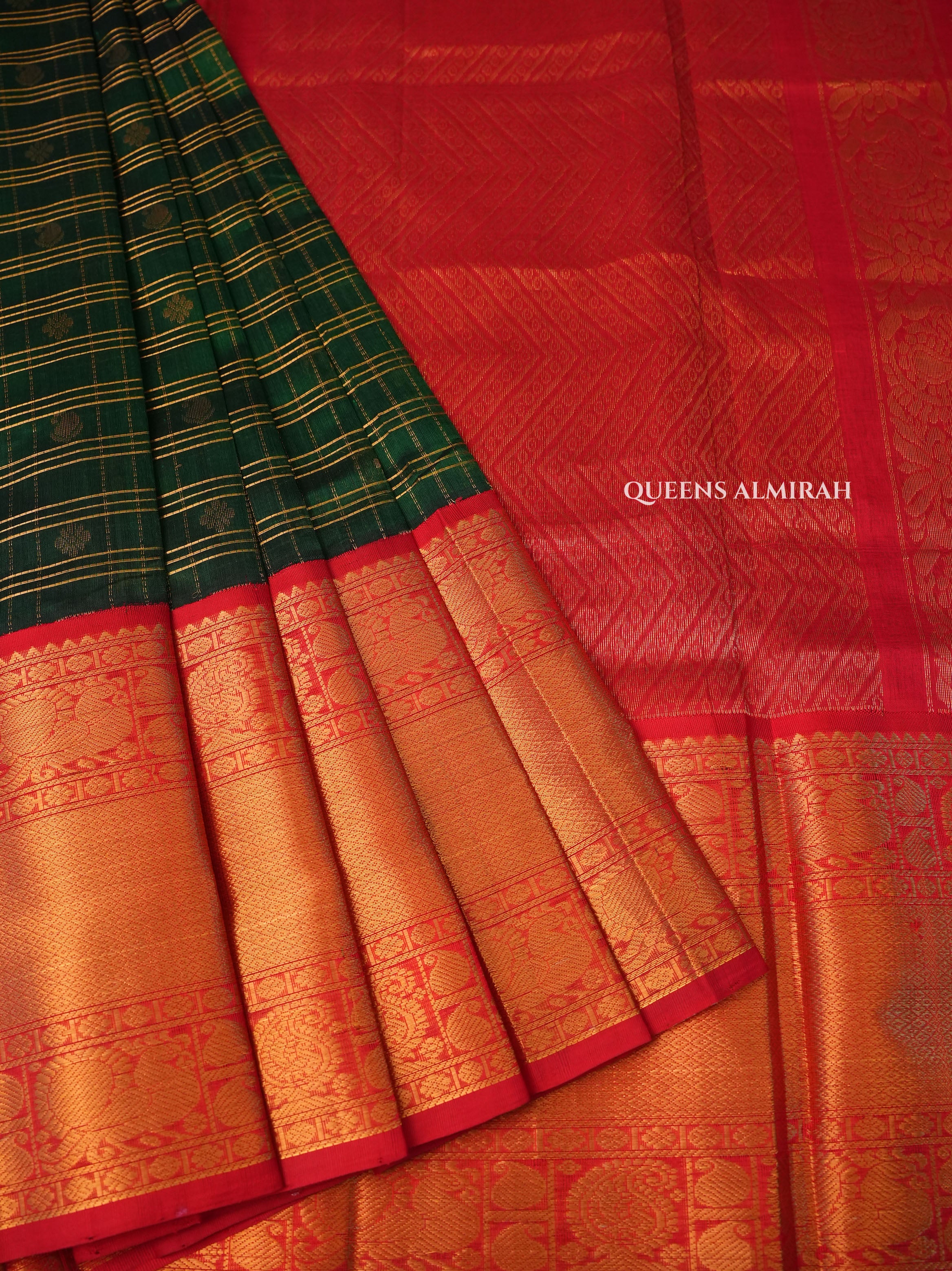Dark Green With Red Pure Silk Cotton Saree