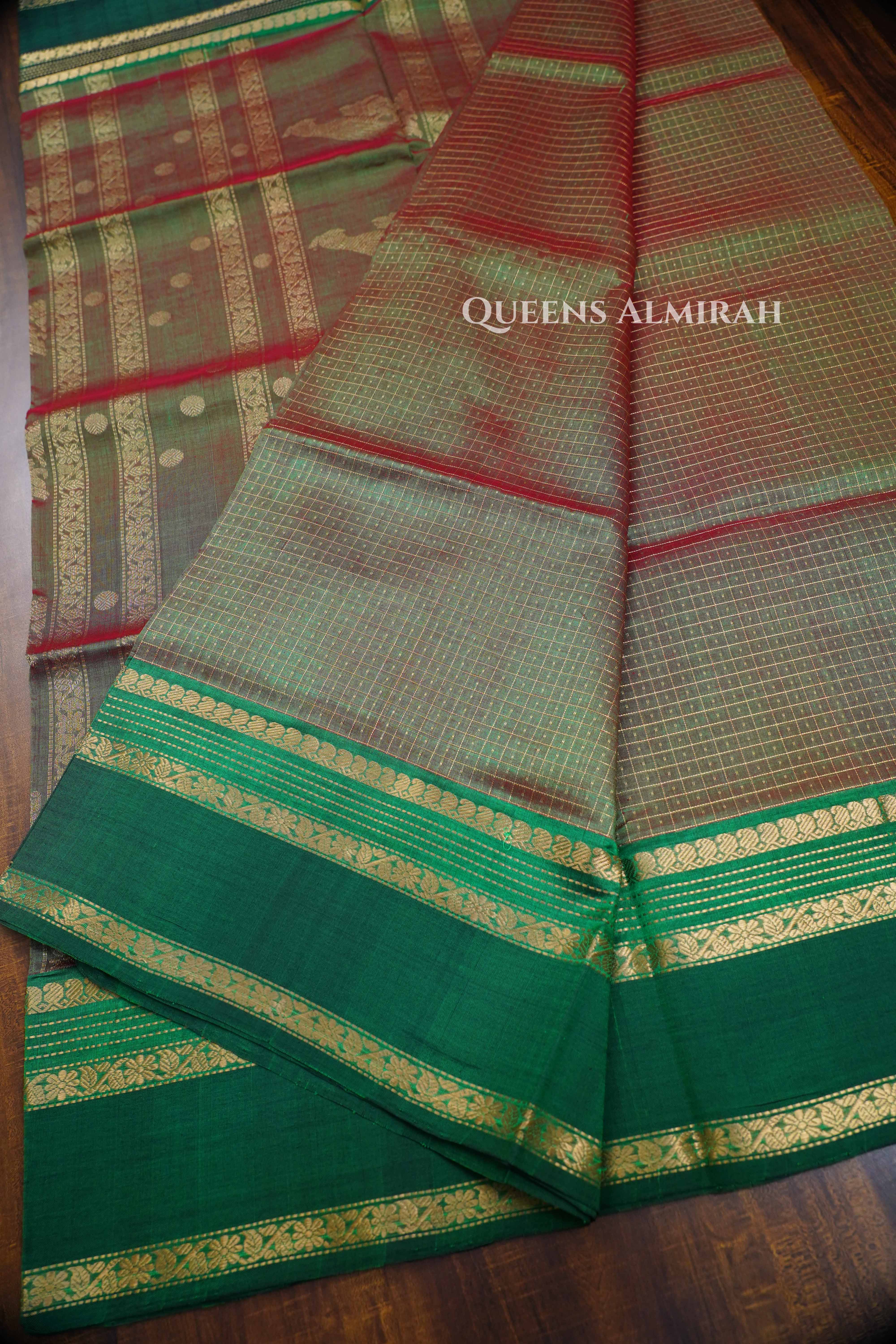 Dual Shade Of Green 1-Karaikudi Chettinad Silk Cotton Saree