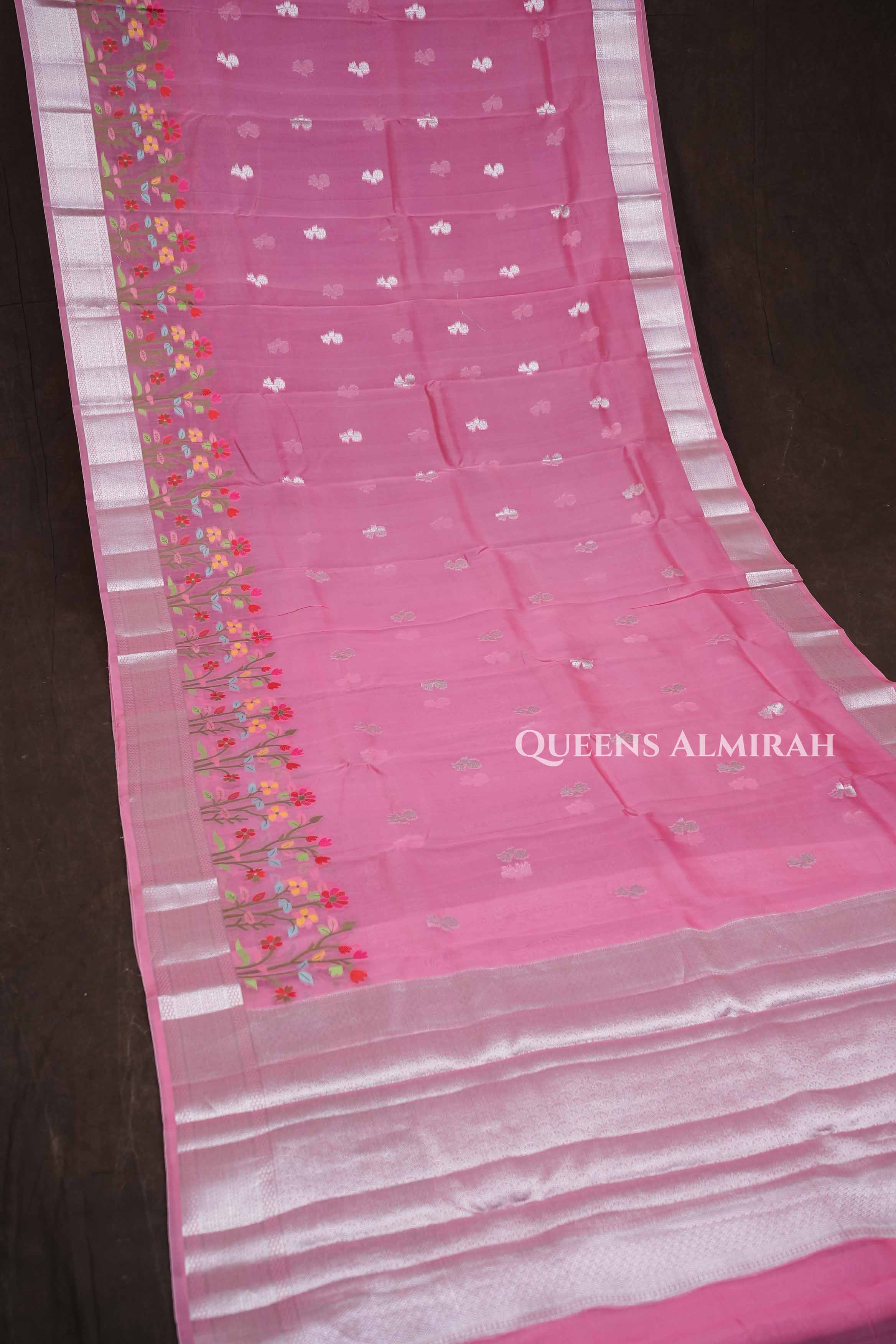 Pink Jamdani Silk Organza Saree