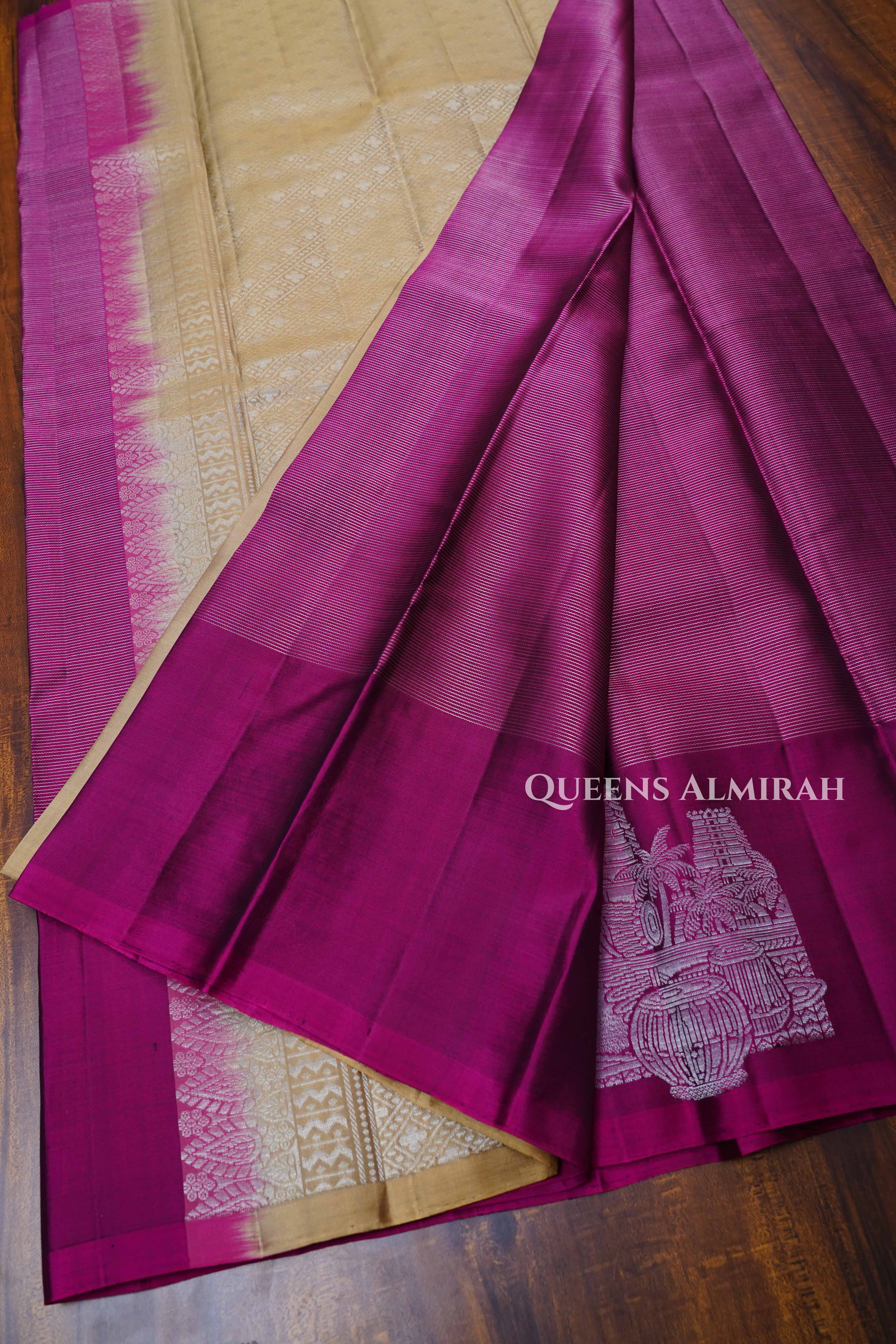 Berry Purple With Olive Green Pure Kanchivaram Silk Saree
