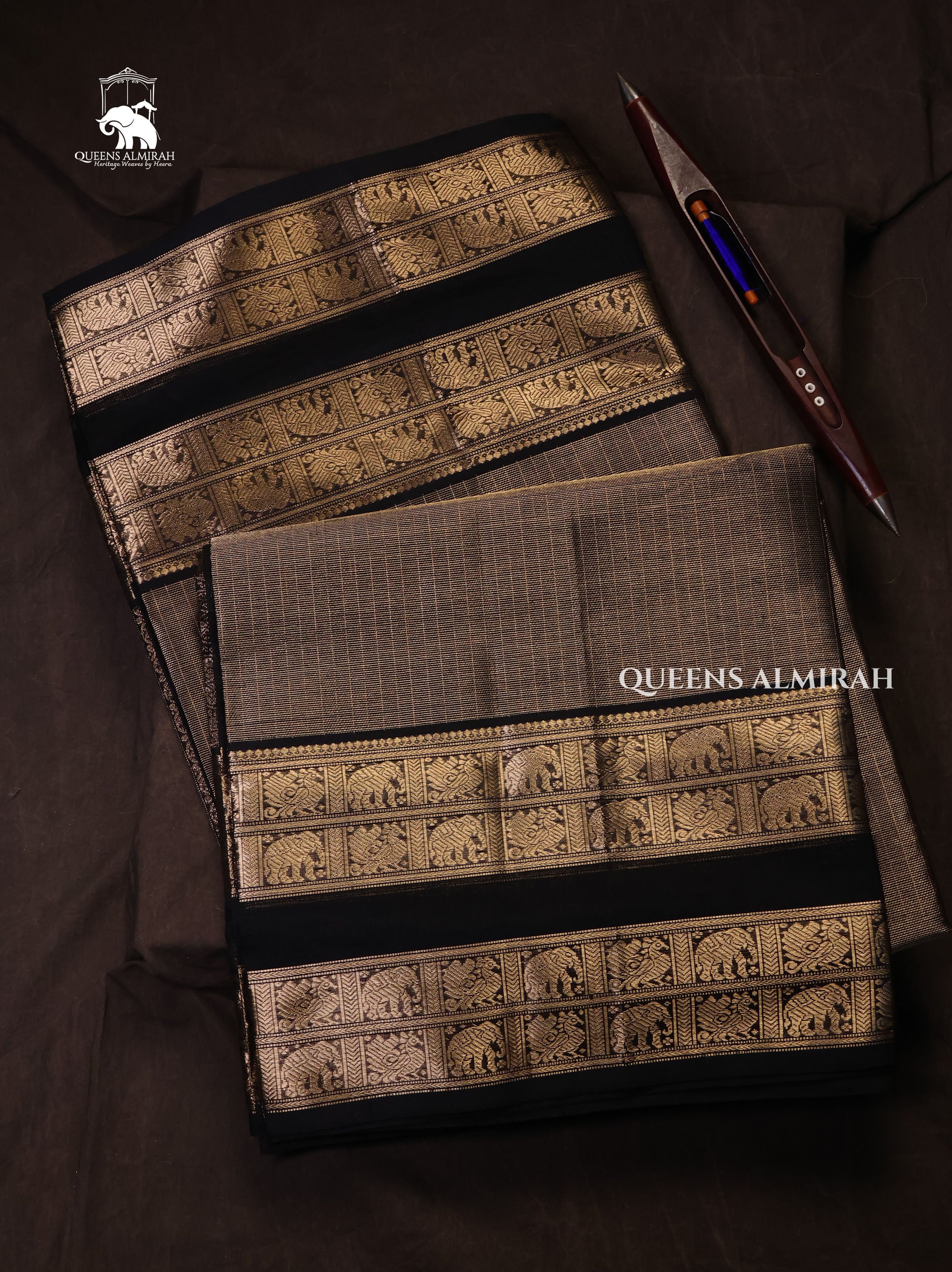 Golden With Black Chettinad Silk Cotton Saree