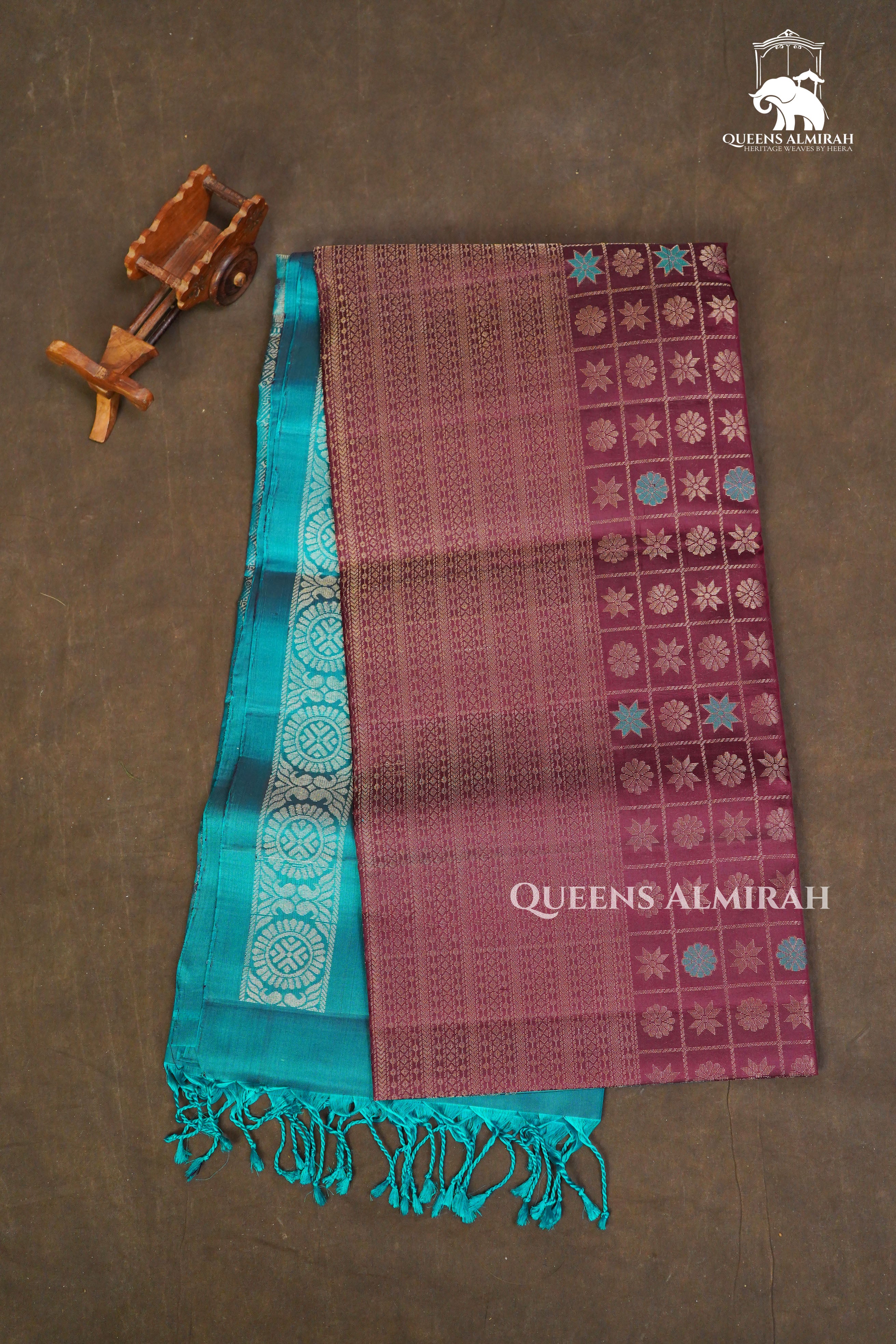 Cocoa Bean With Sea Blue Pure Soft Silk Saree