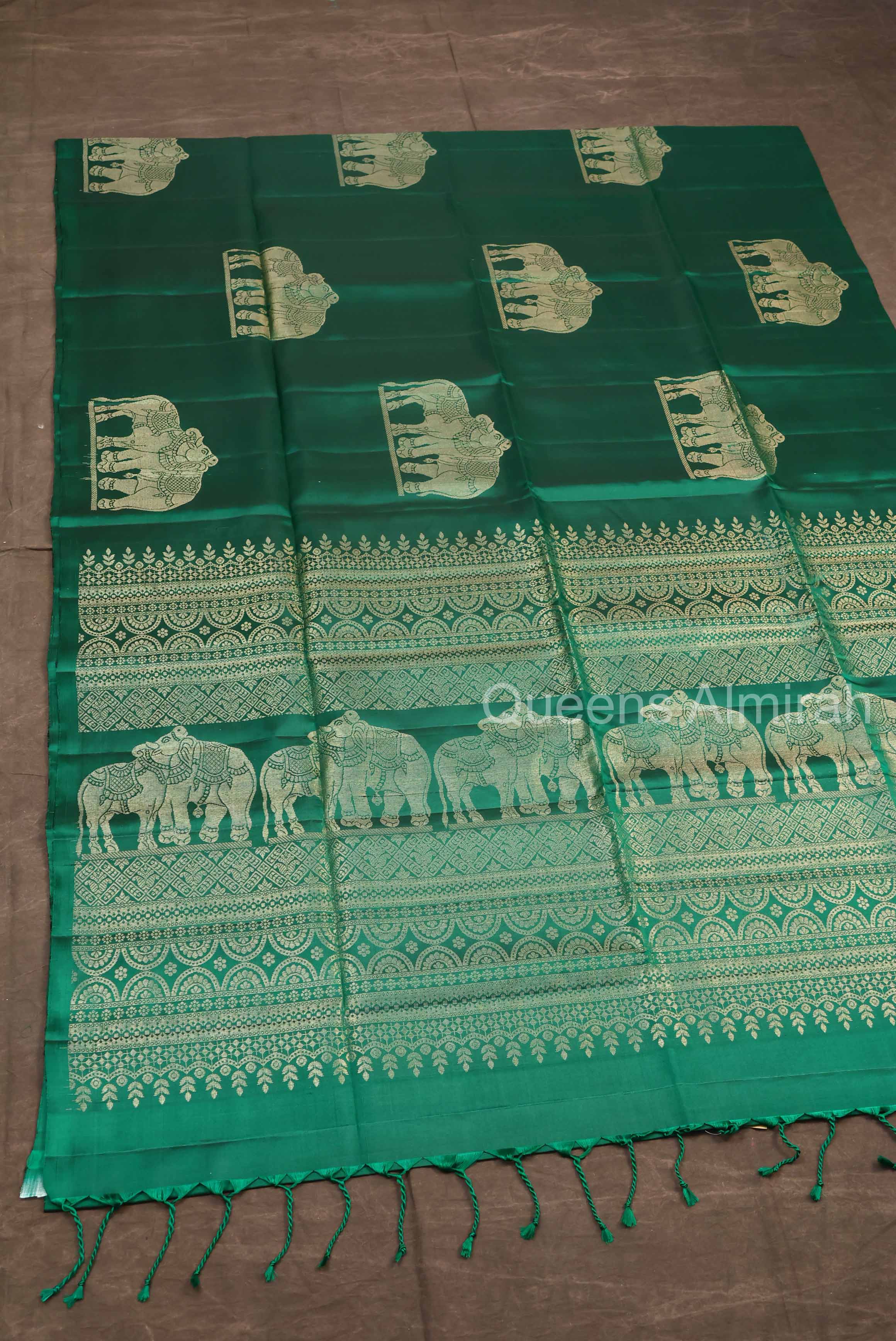 Dark Green Pure Soft Silk Saree
