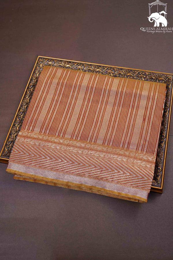 DUSKY BROWN PURE SILK COTTON SAREE - Queens Jewel Emporium