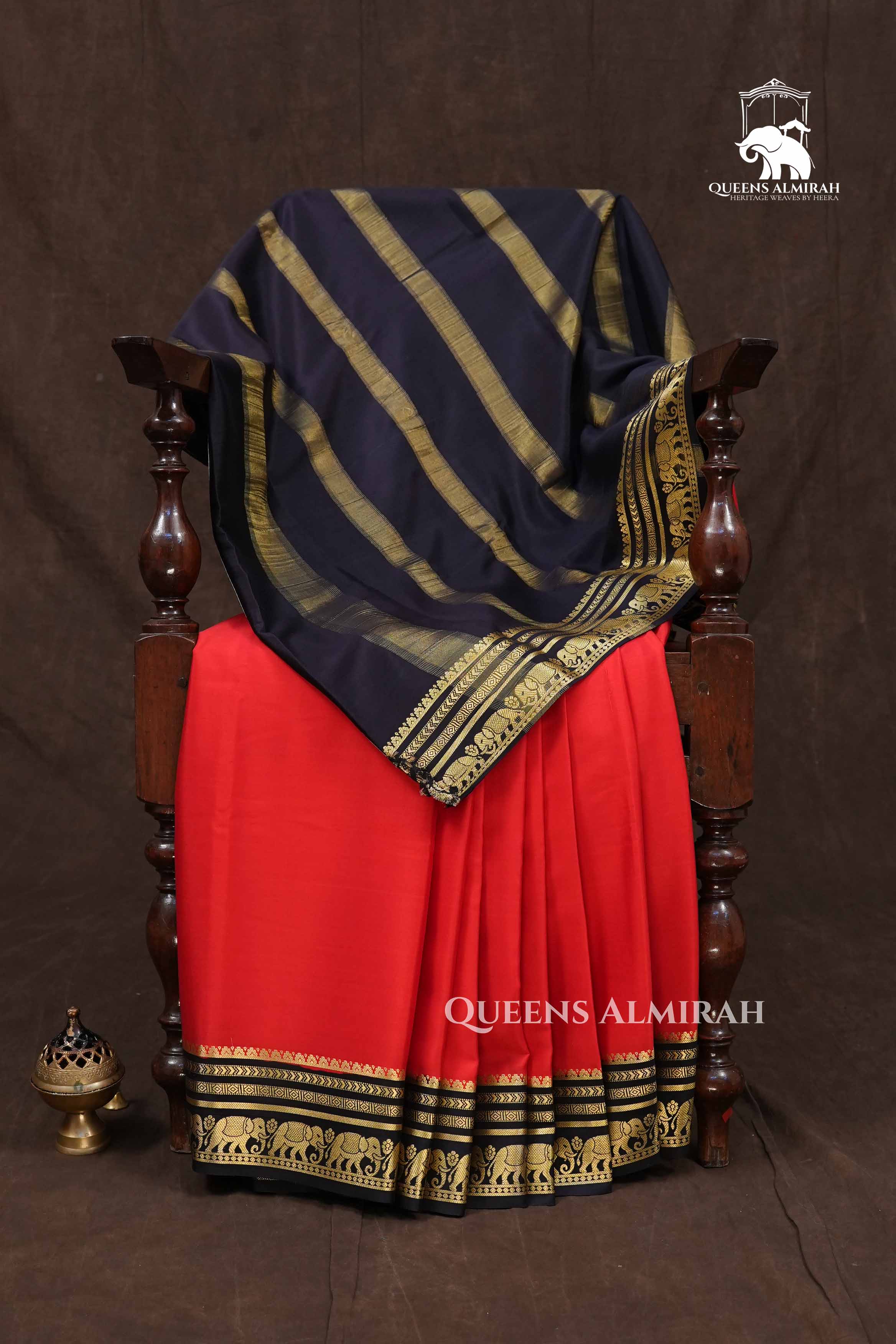 Red With Black Mysore Silk Saree