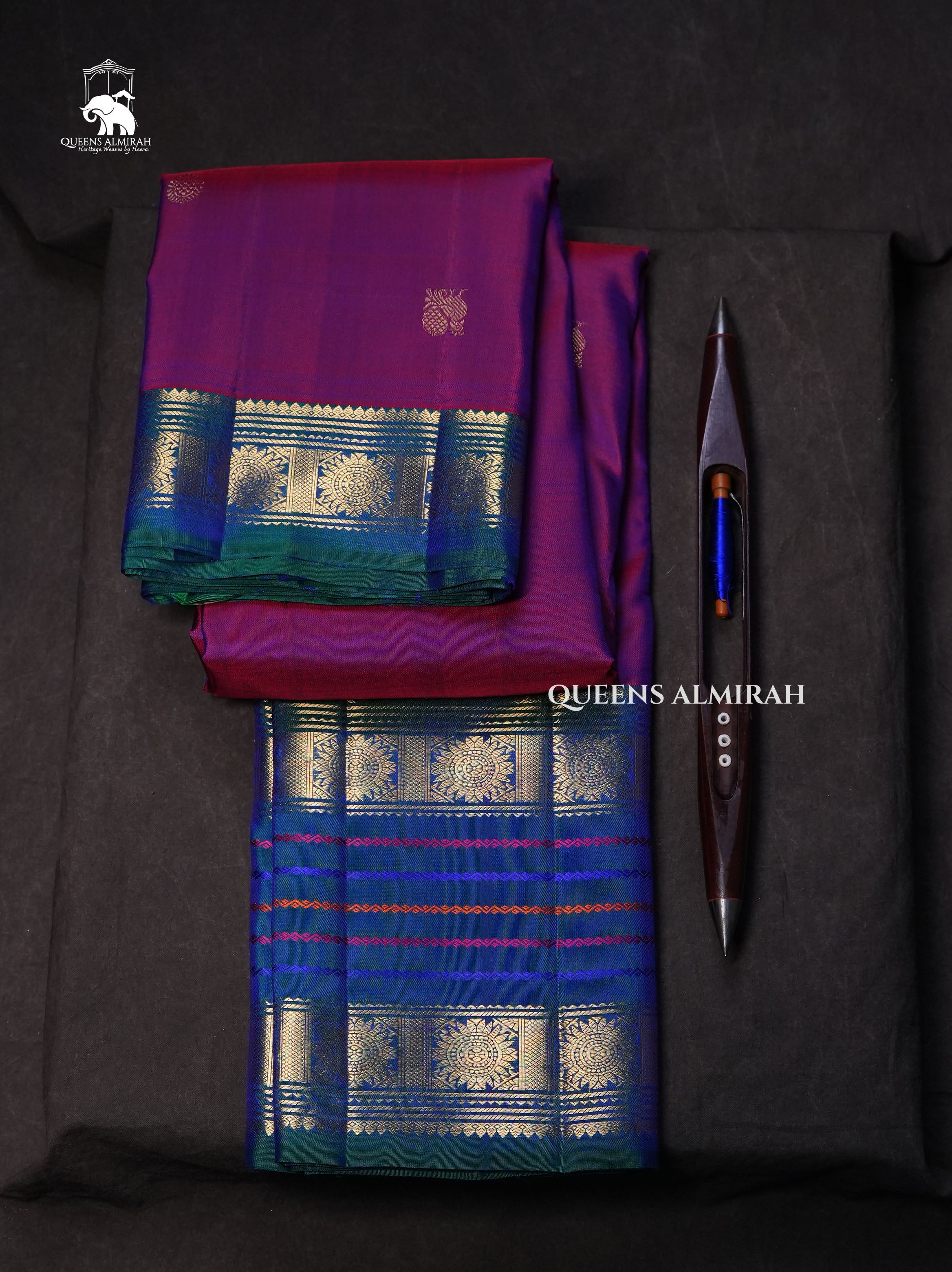 Vadamalli Purple With Peacock Blue Pure Kanchivaram Silk Saree
