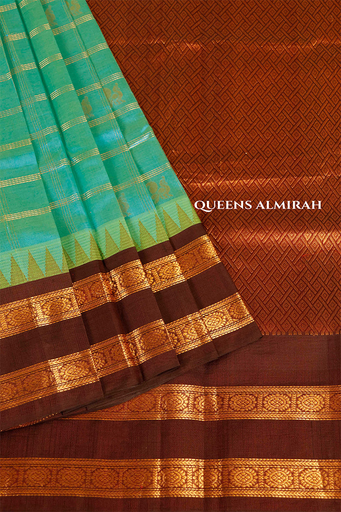 Sea Blue With Cocoa Bean Pure Silk Cotton Saree