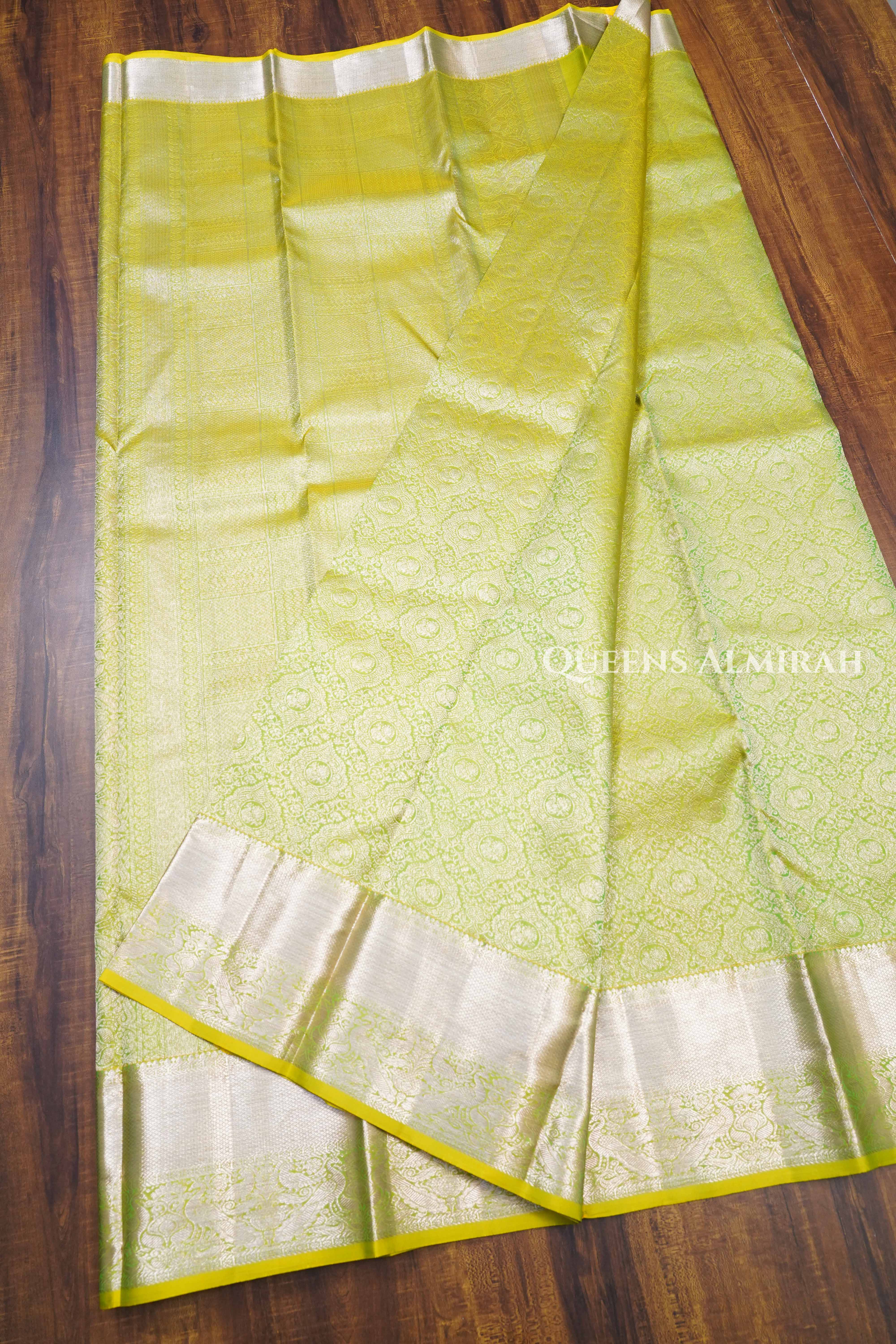 Lemon Green Pure kanchivaram Silk Saree