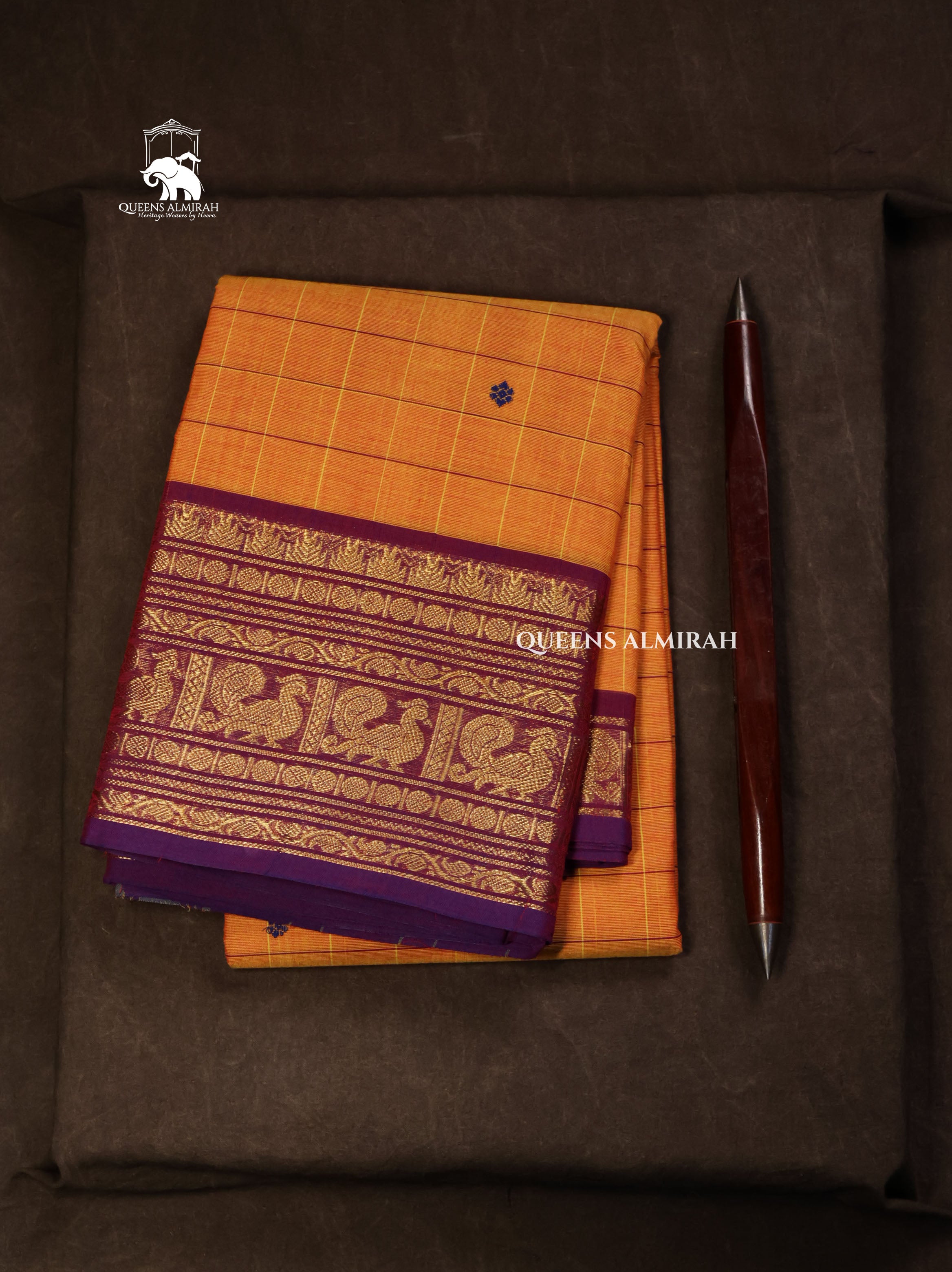 Yellow Kattam With Purple Kanchi Cotton Saree
