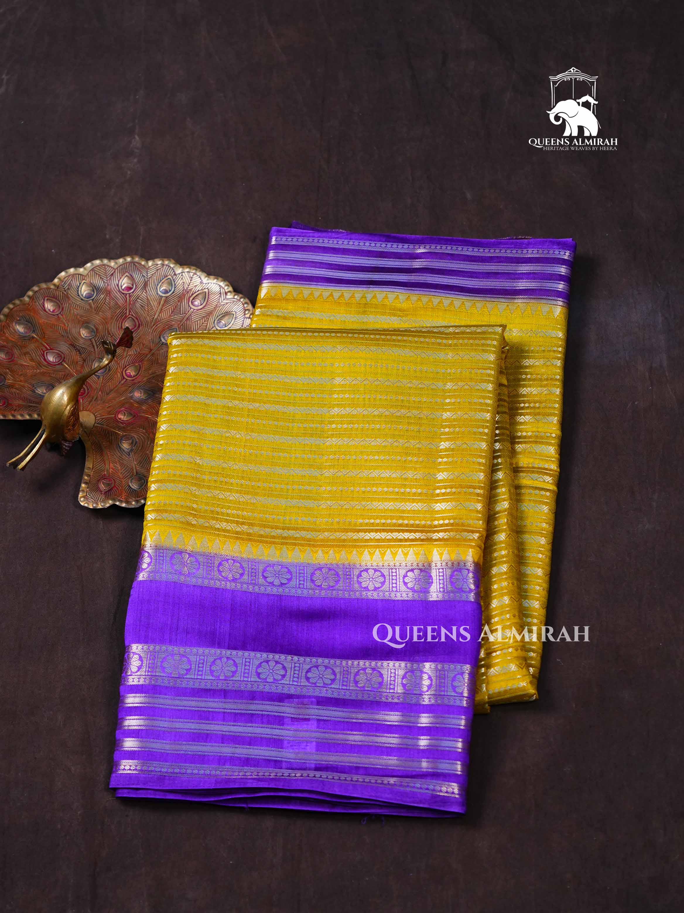 Mustard Yellow With Purple Chiniya Silk Saree